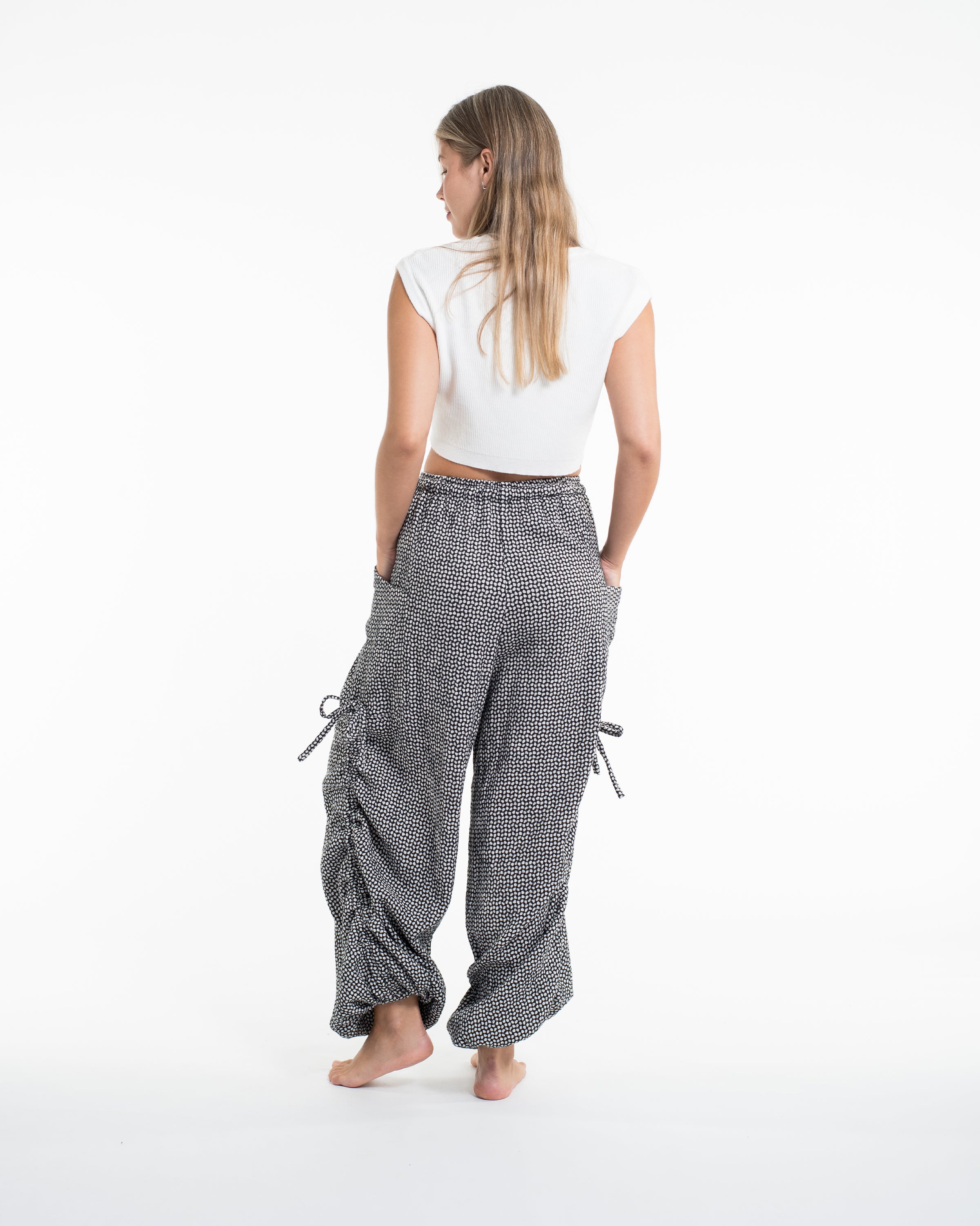 Women's Ribbed Linen Cotton Blend Pants in Black