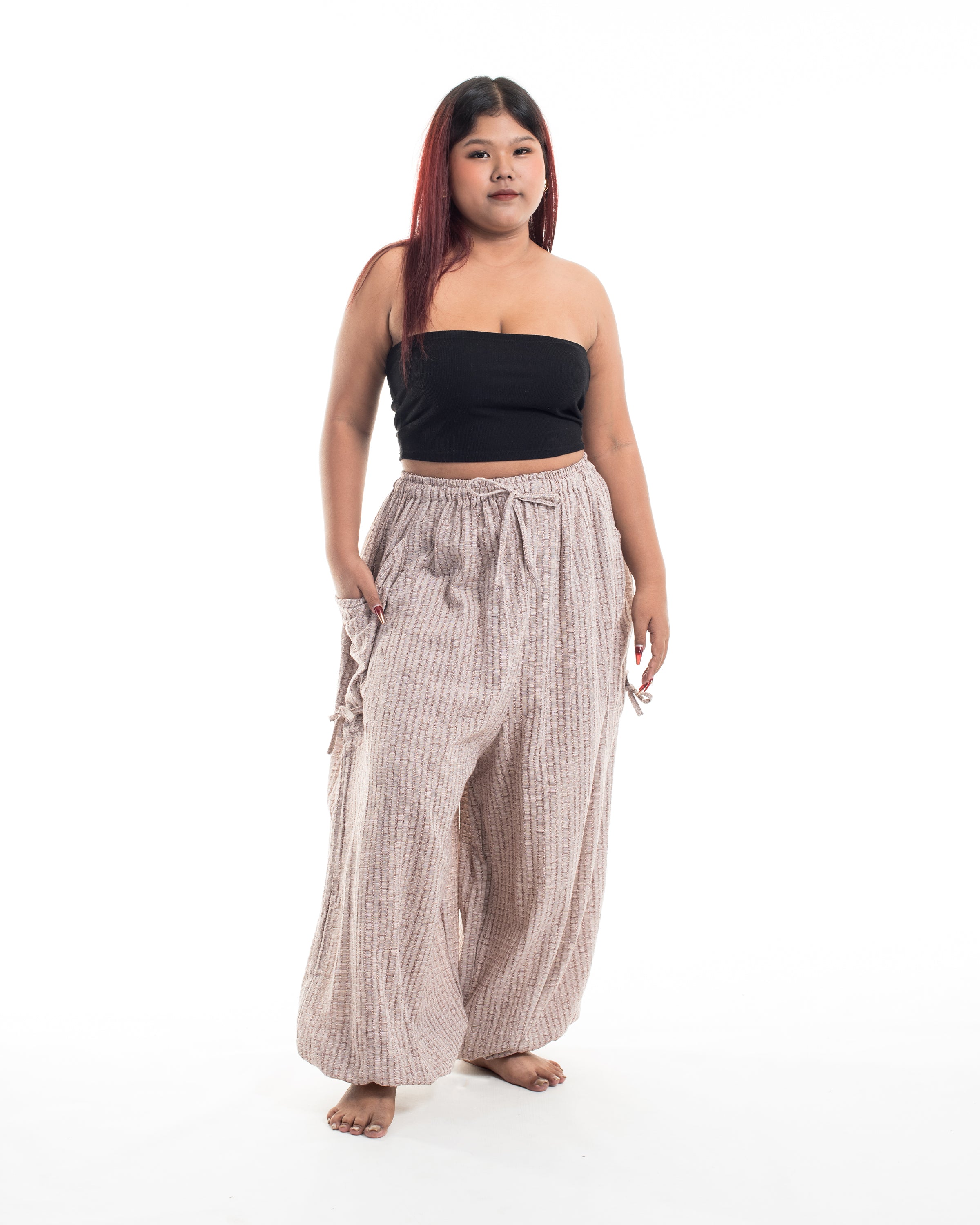 Plus Size Women's Ribbed Tencel Cotton Blend Pants in Brown