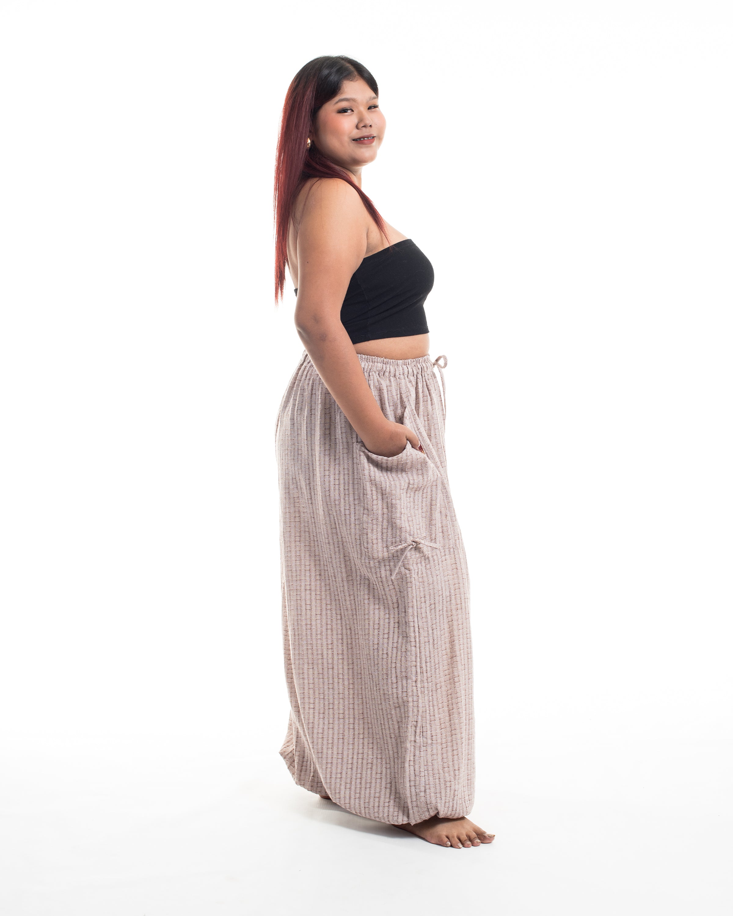 Plus Size Women's Ribbed Tencel Cotton Blend Pants in Brown