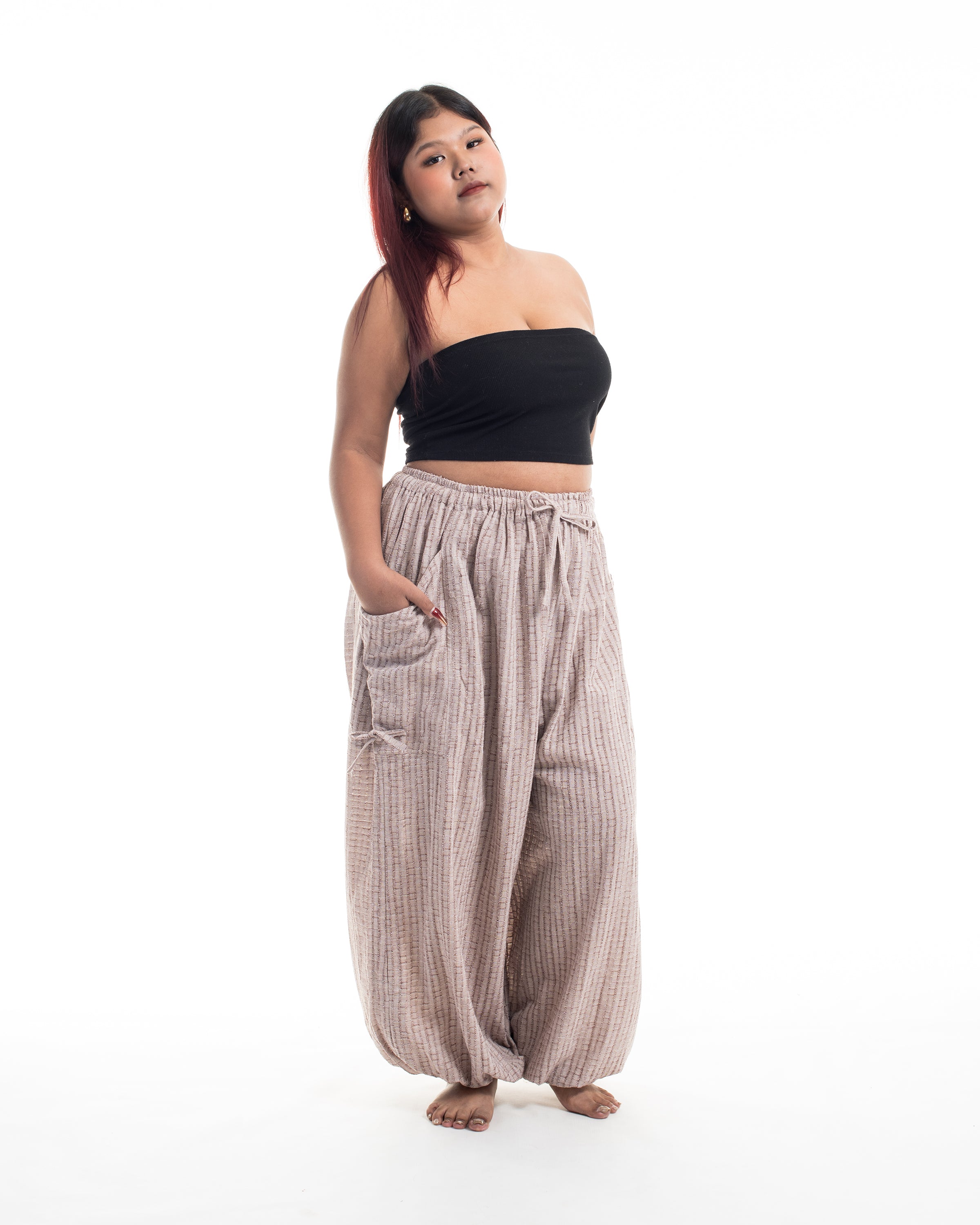 Plus Size Women's Ribbed Tencel Cotton Blend Pants in Brown
