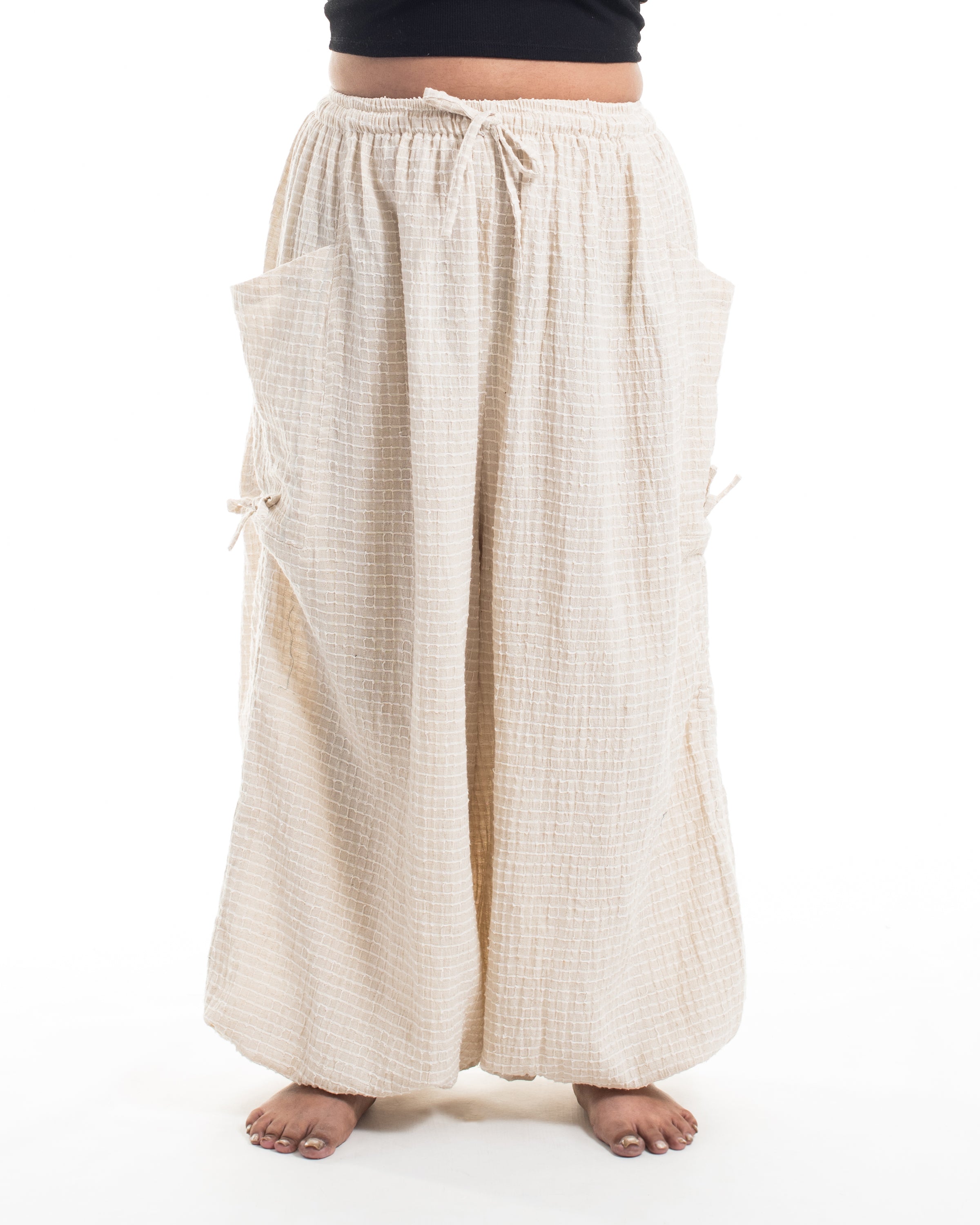 Plus Size Women's Ribbed Linen Cotton Blend Pants in Natural