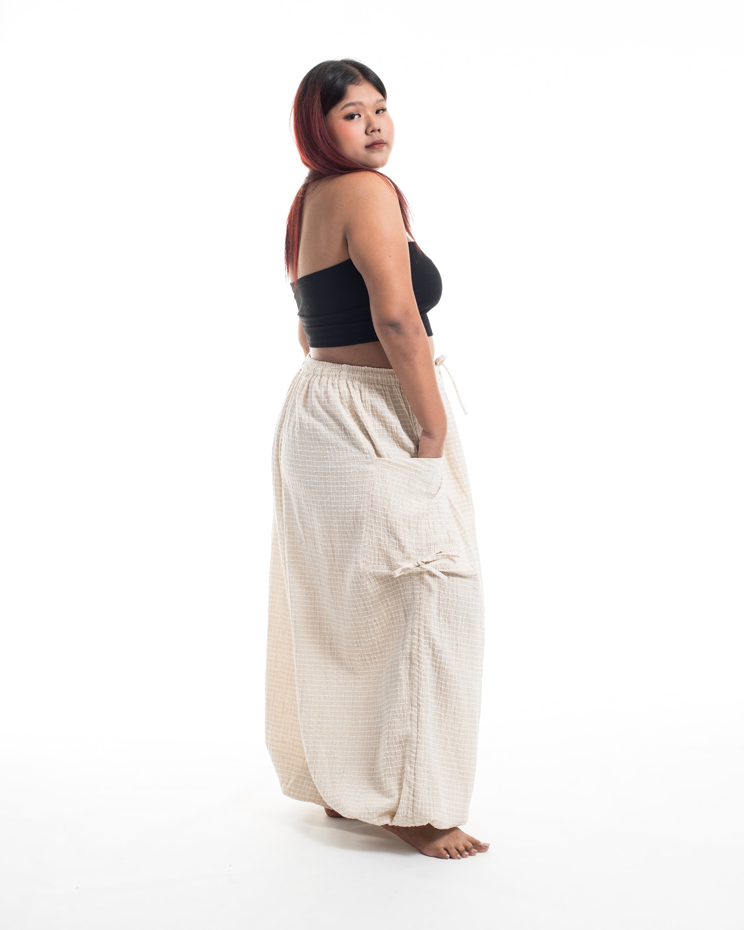 Plus Size Women's Ribbed Linen Cotton Blend Pants in Natural