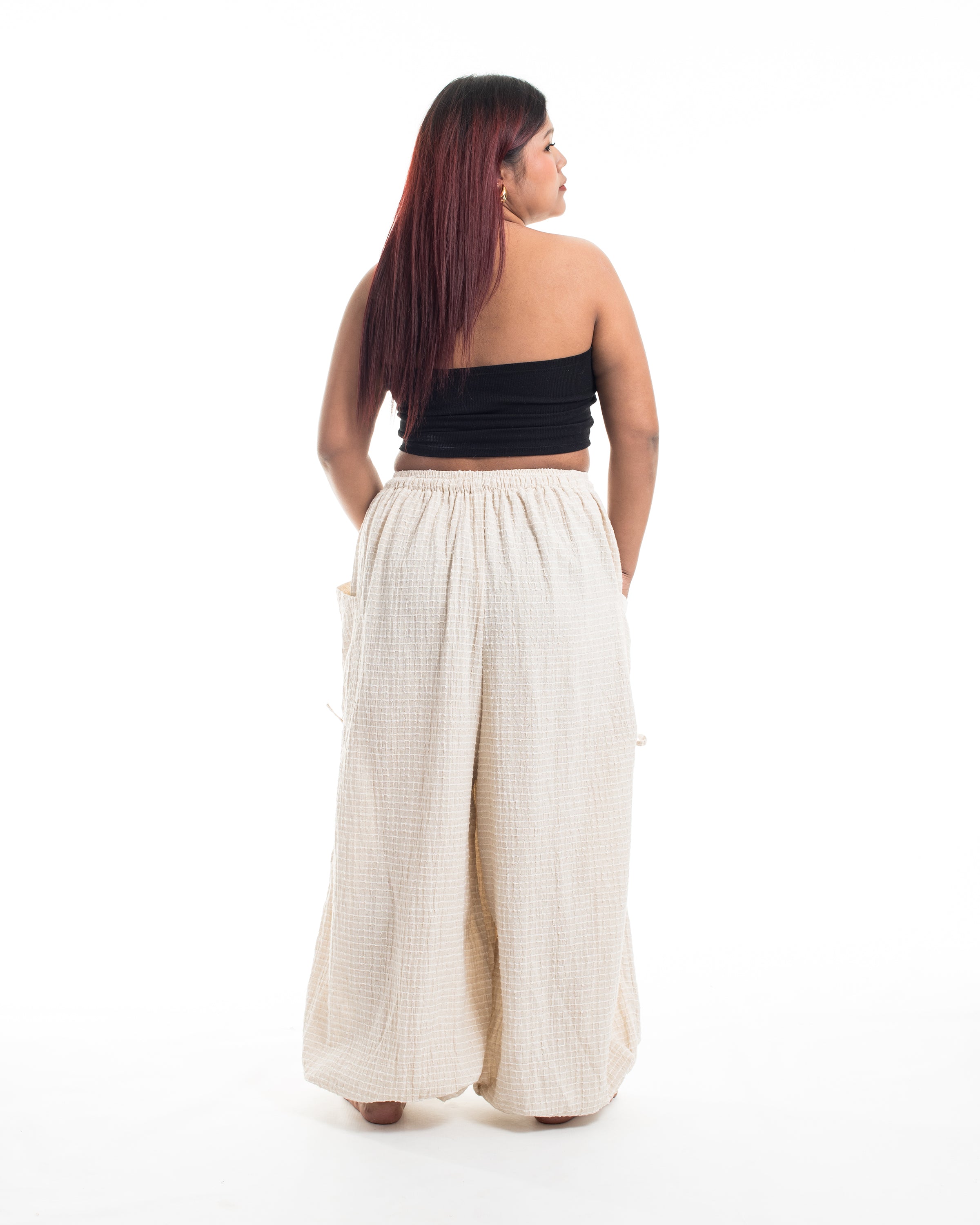 Plus Size Women's Ribbed Linen Cotton Blend Pants in Natural