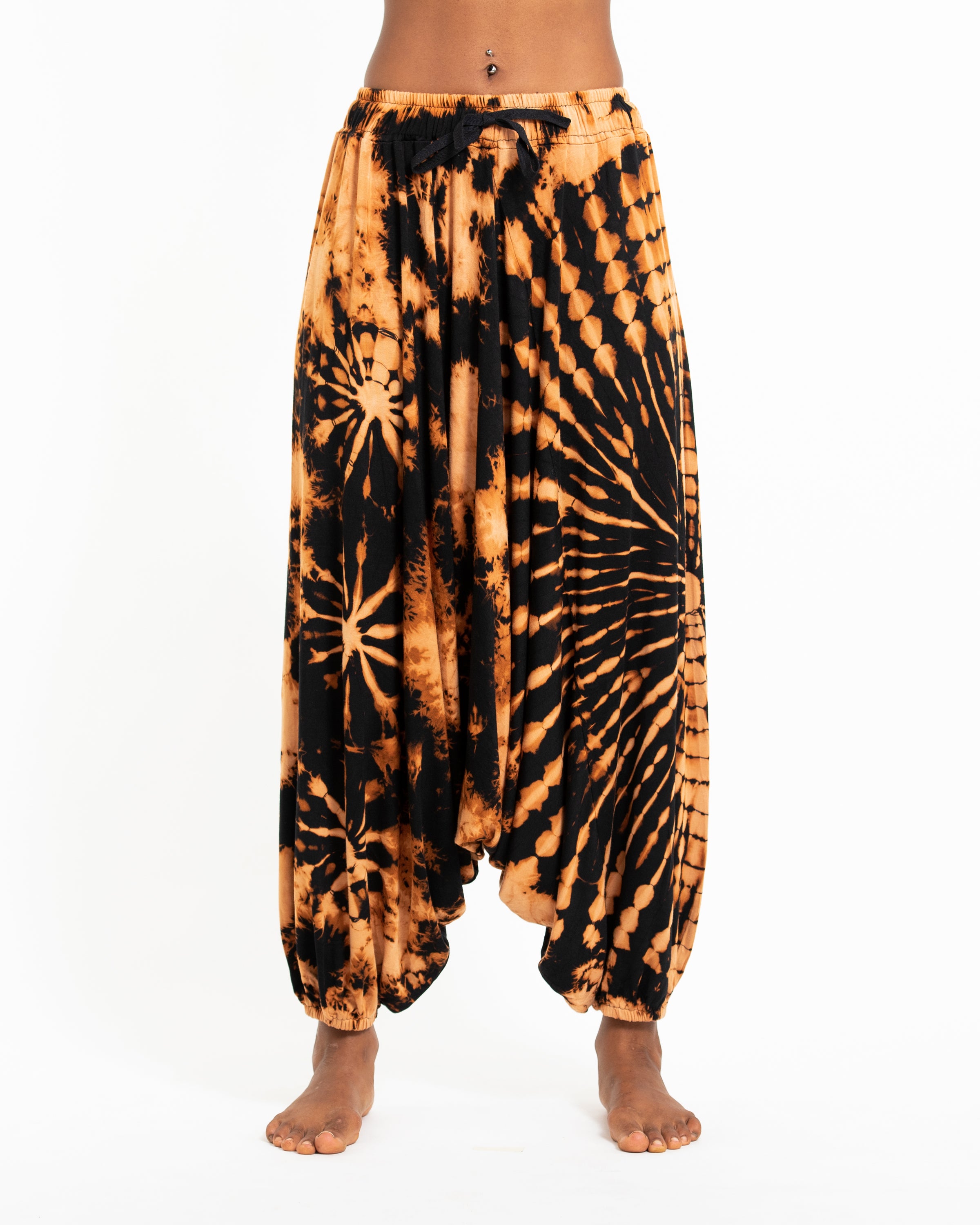 Soft Flex Womens Tie Dye Low Cut Harem Pants in Black