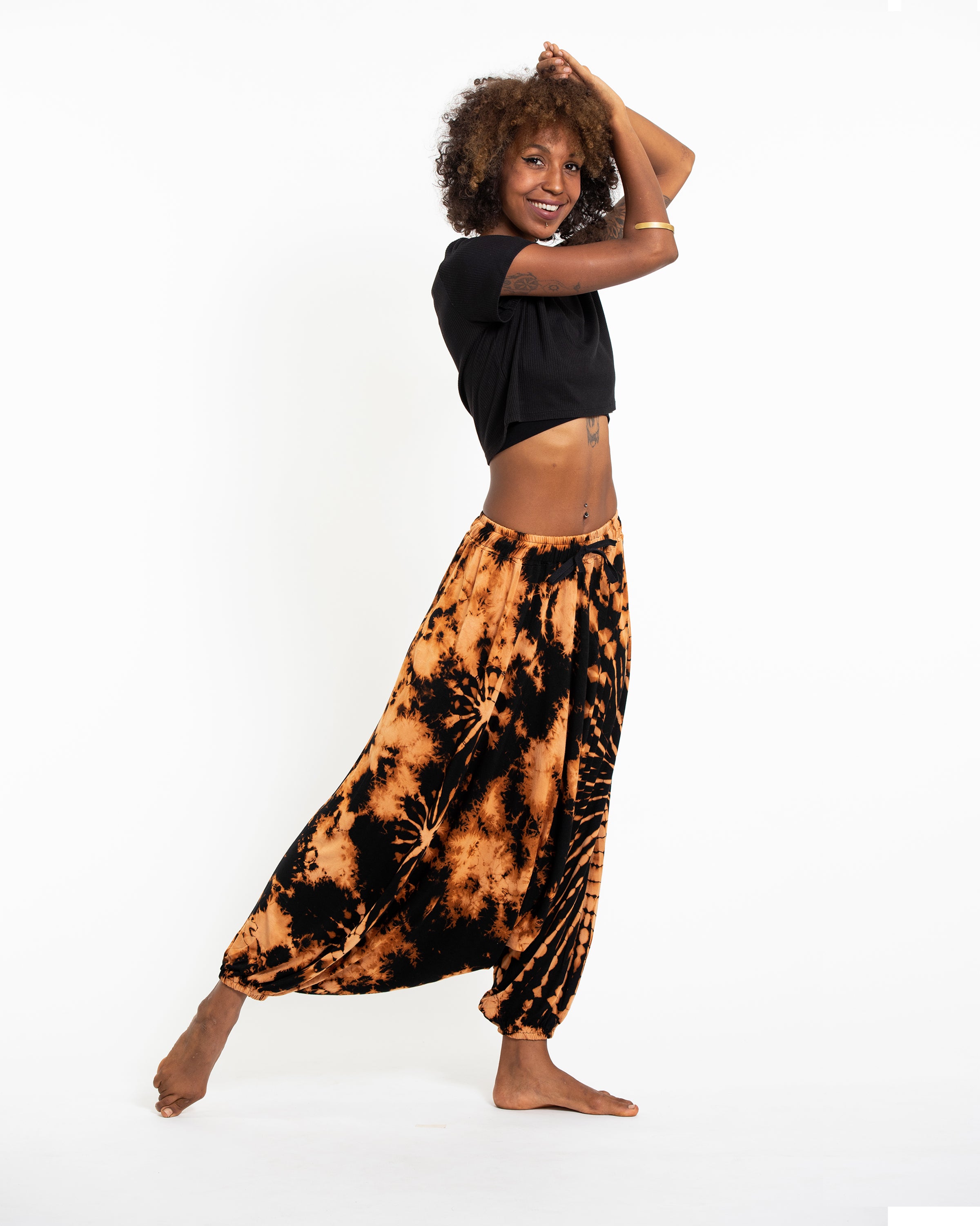 Soft Flex Womens Tie Dye Low Cut Harem Pants in Black