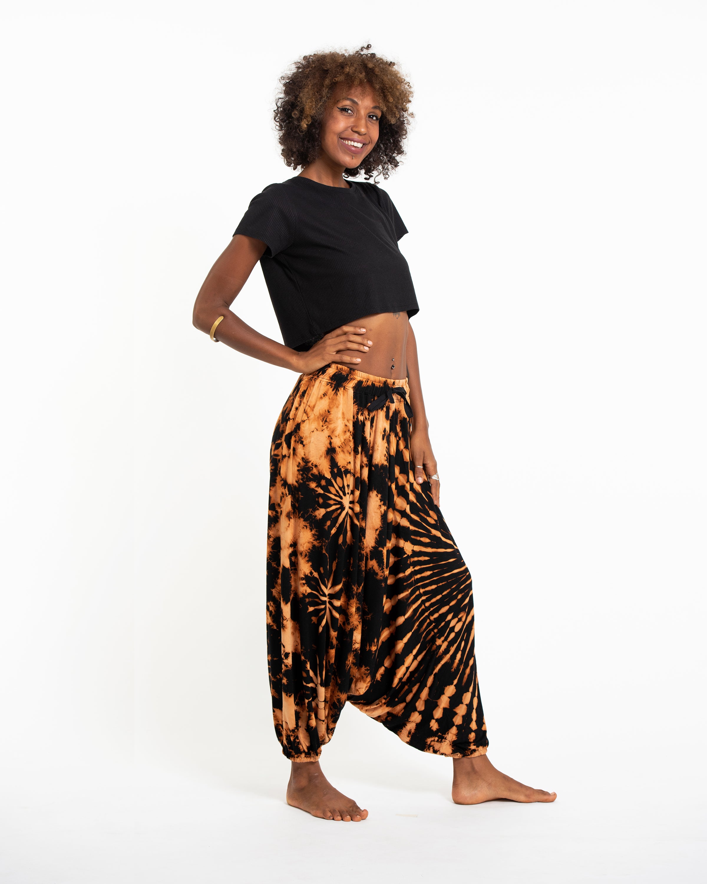 Soft Flex Womens Tie Dye Low Cut Harem Pants in Black