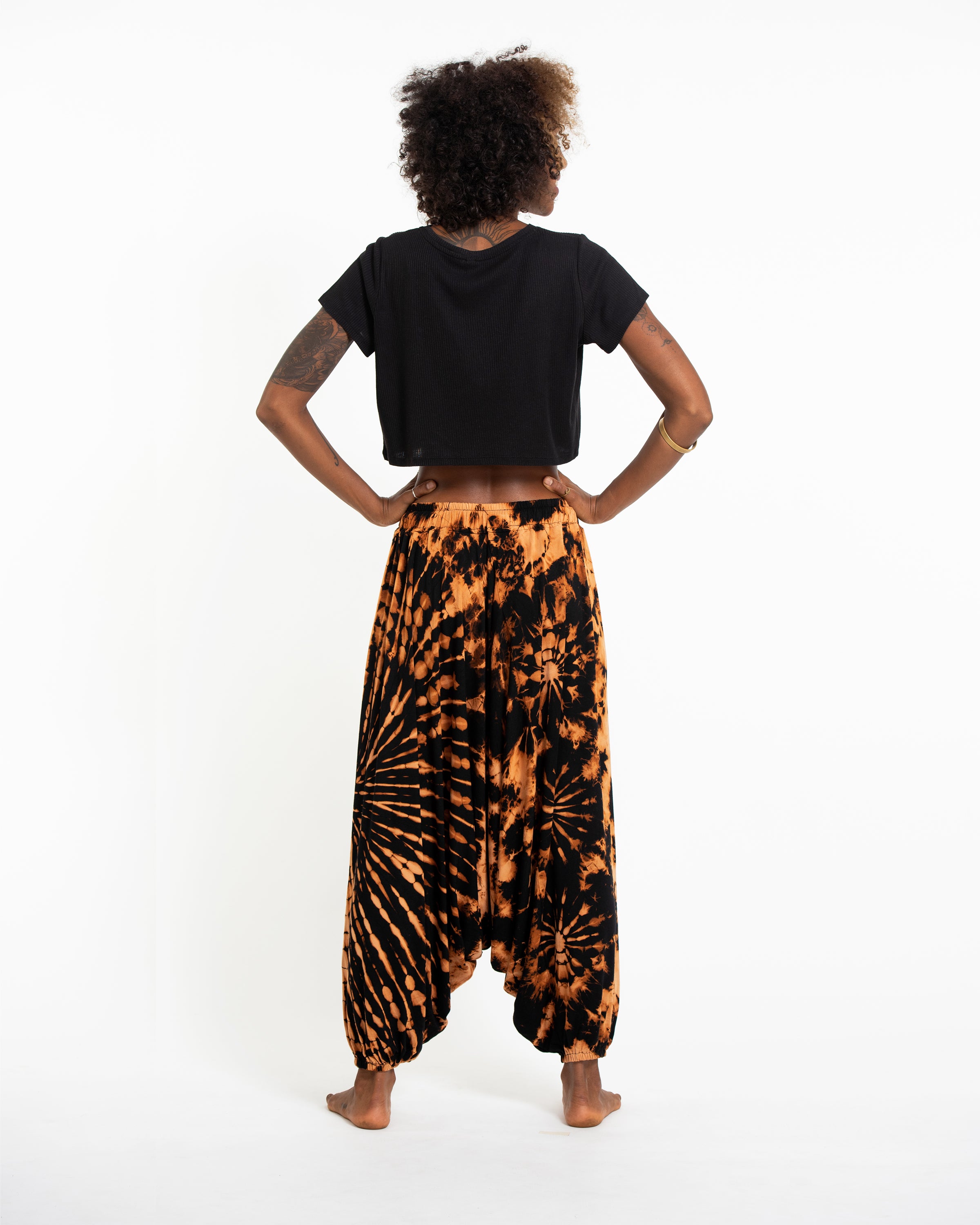 Soft Flex Womens Tie Dye Low Cut Harem Pants in Black