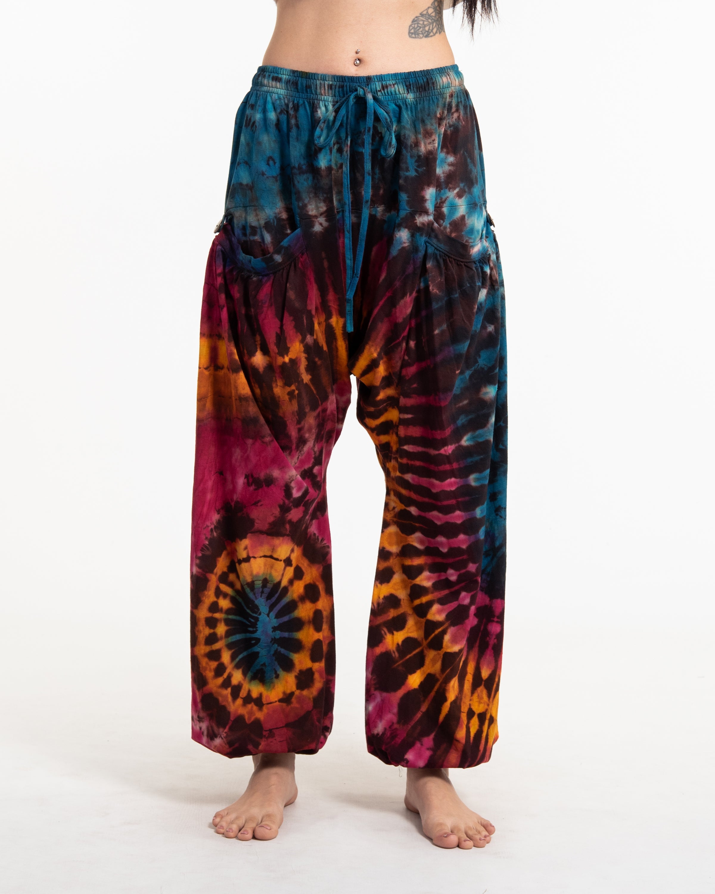 Tie Dye Cotton Women Harem Pants in Blue Brown