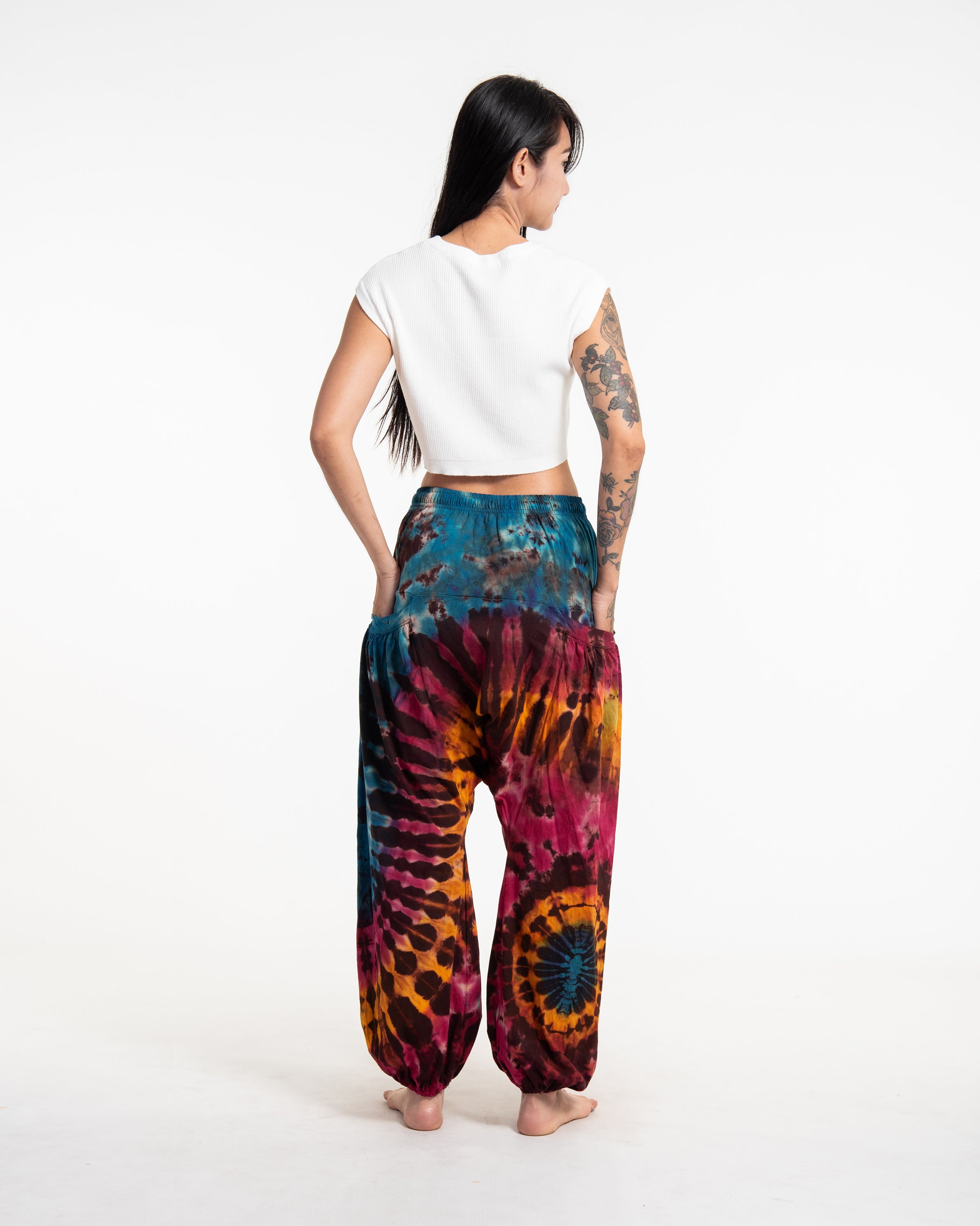 Tie Dye Cotton Women Harem Pants in Blue Brown