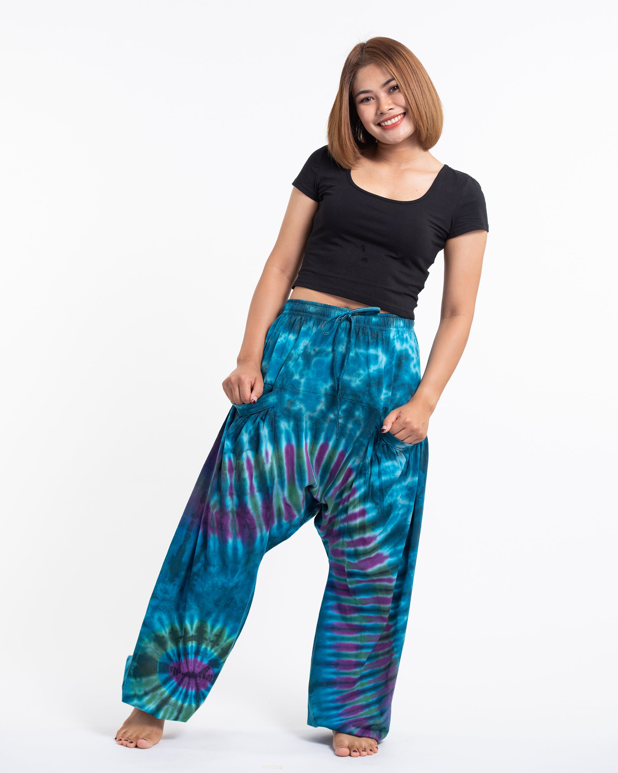 Tie Dye Cotton Women Harem Pants in Blue