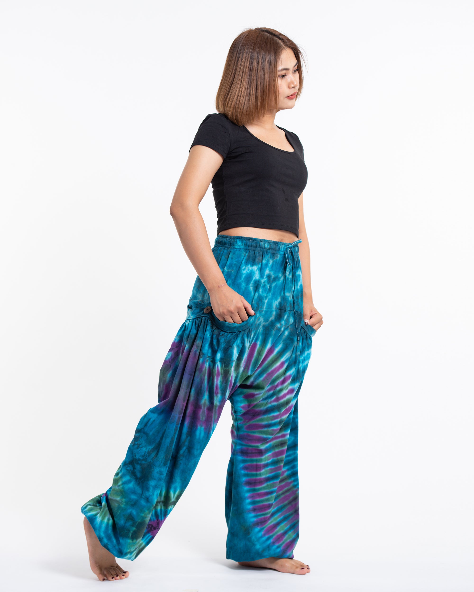 Tie Dye Cotton Women Harem Pants in Blue