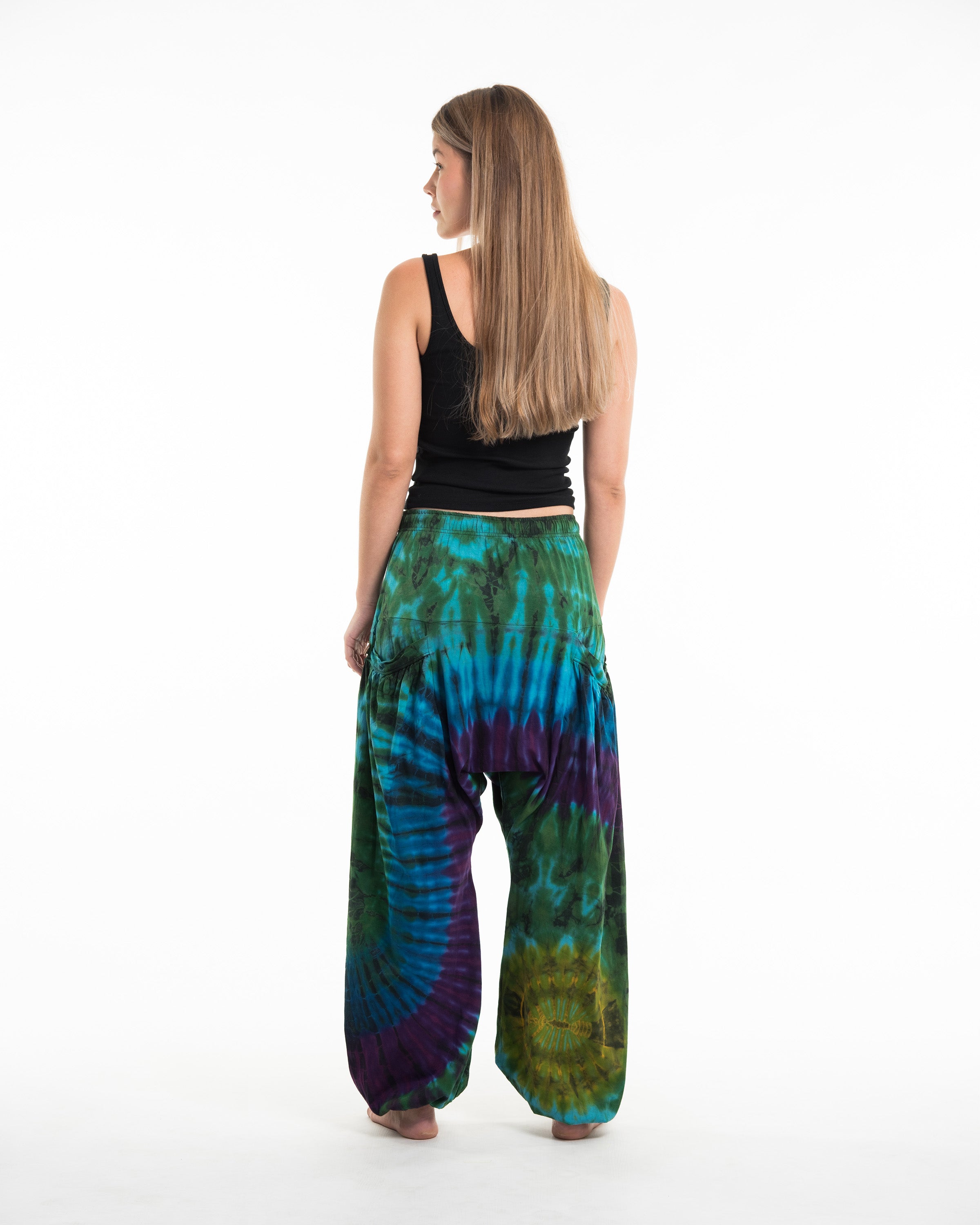 Tie Dye Cotton Women Harem Pants in Green Blue