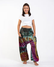 Tie Dye Cotton Women Harem Pants in Green Pink