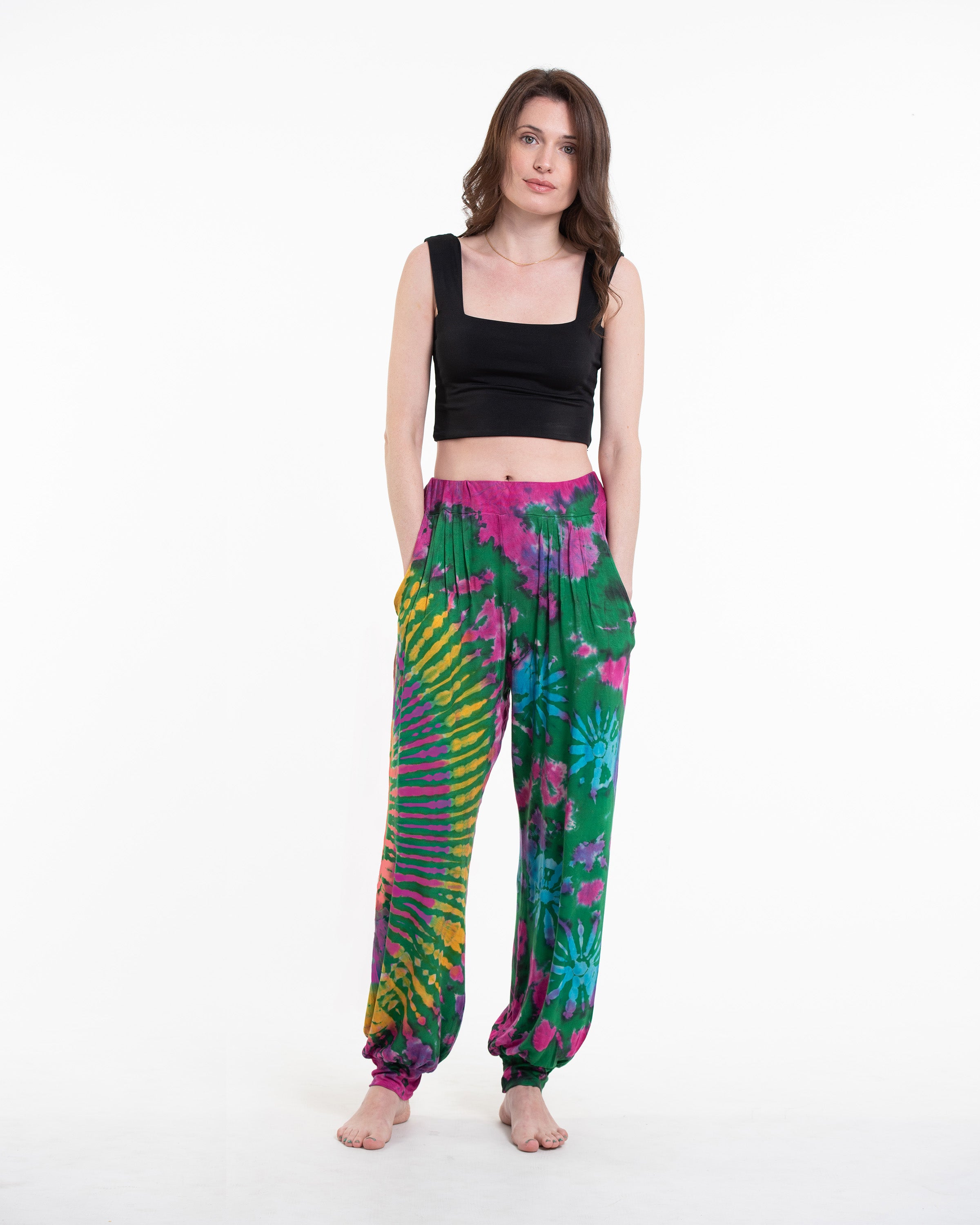 Soft Flex Womens Tie Dye Harem Pants in Green