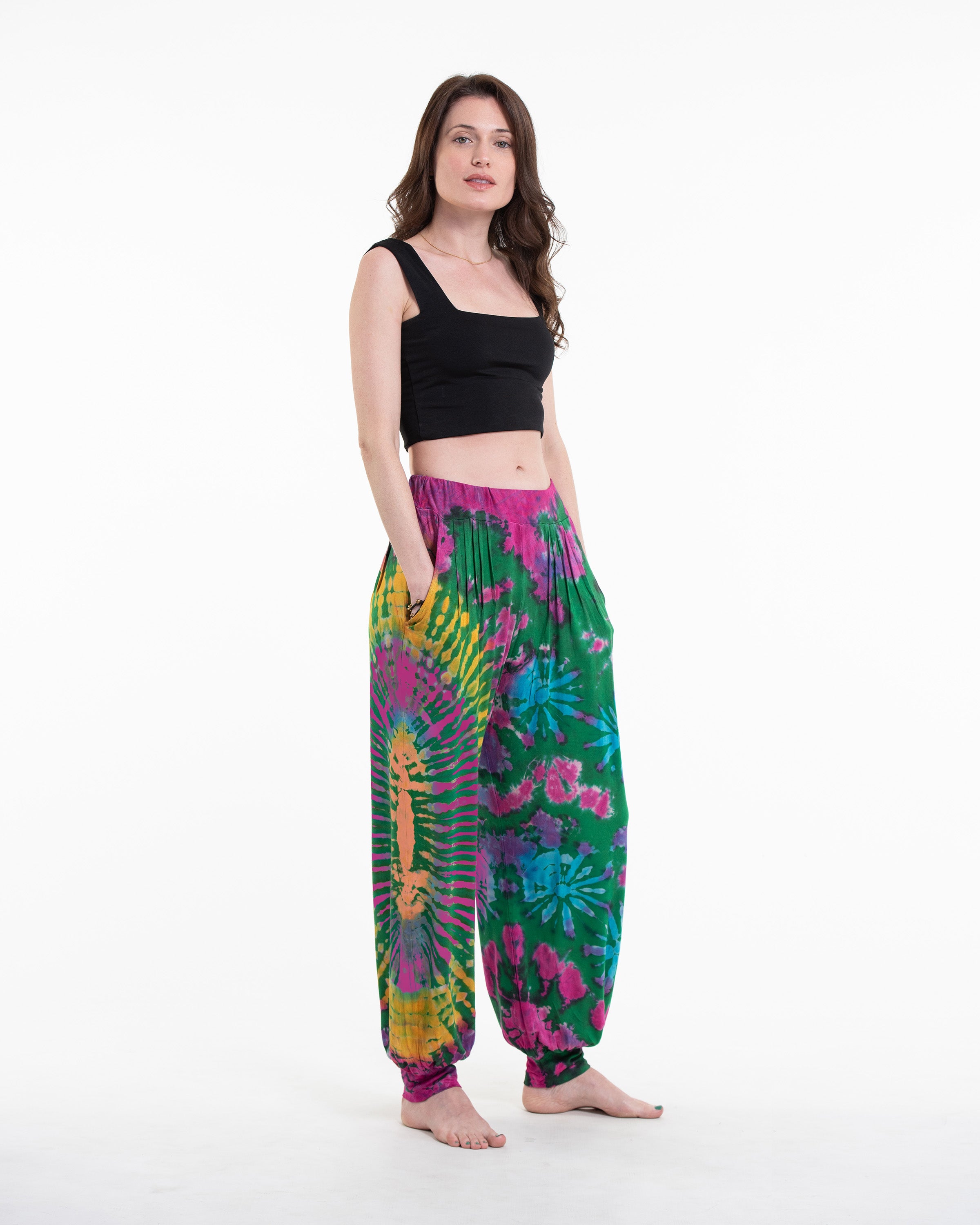 Soft Flex Womens Tie Dye Harem Pants in Green