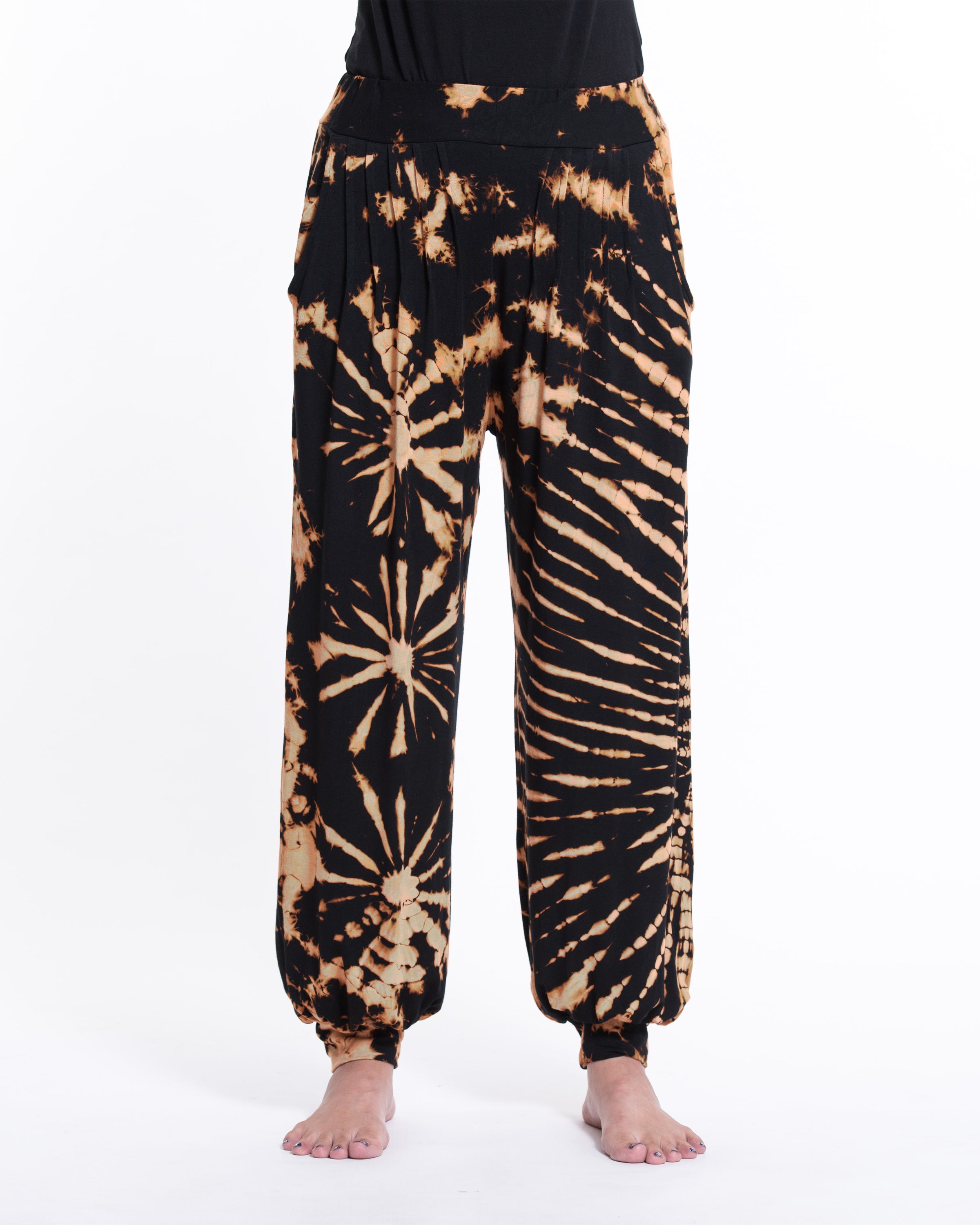 Soft Flex Womens Tie Dye Harem Pants in Black Orange