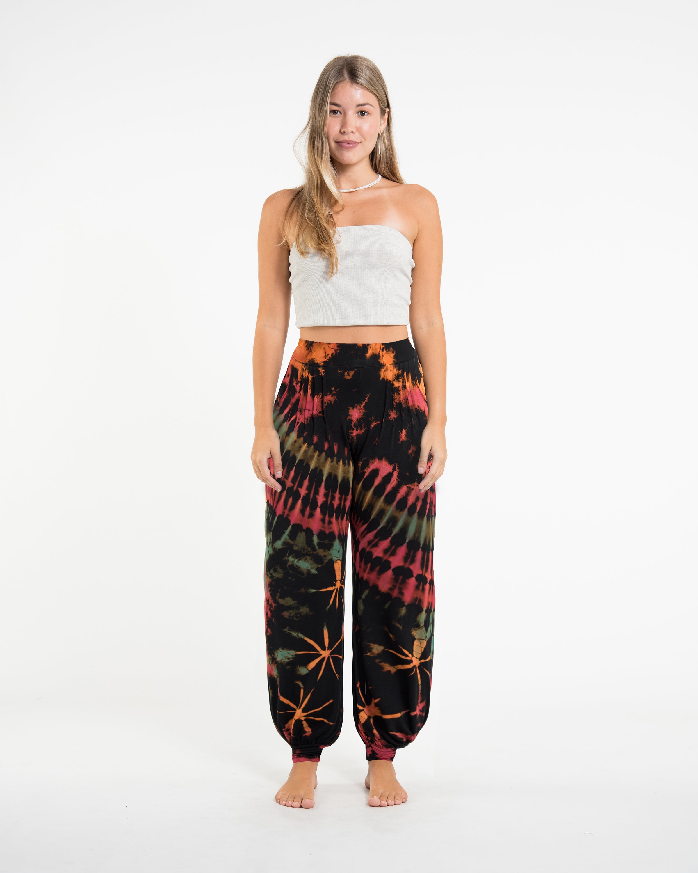 Soft Flex Womens Tie Dye Harem Pants in Black Pink