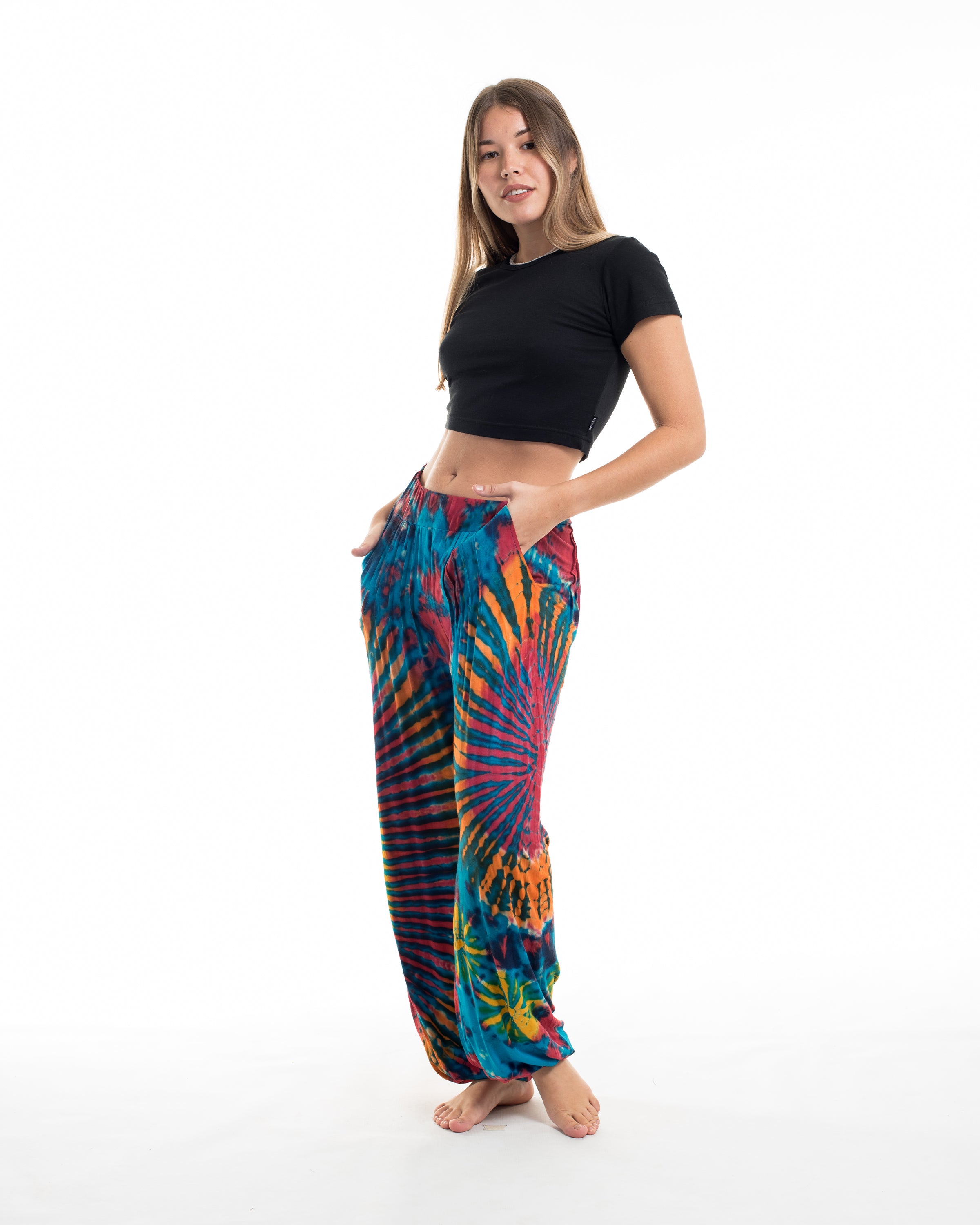 Soft Flex Womens Tie Dye Harem Pants in Blue