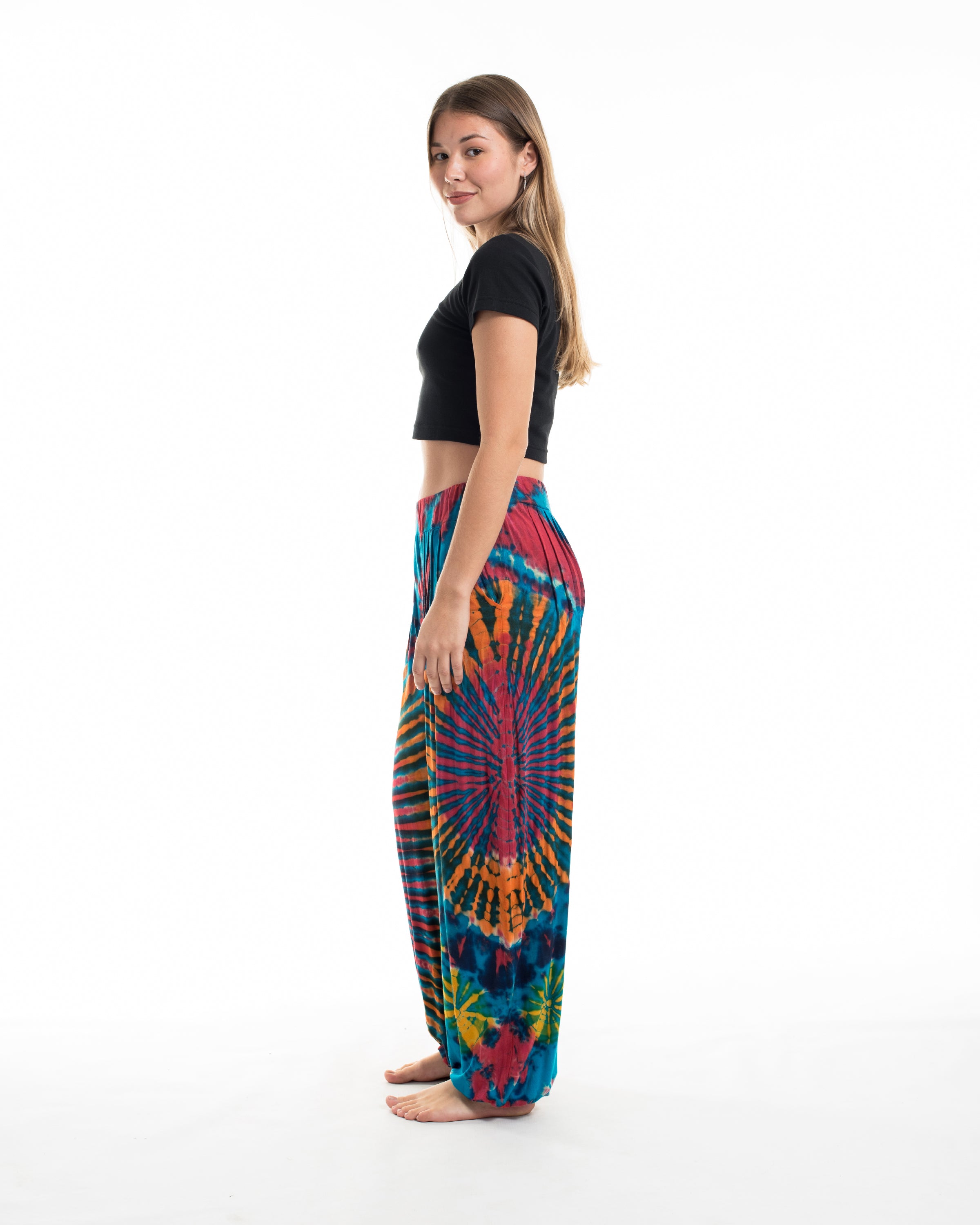 Soft Flex Womens Tie Dye Harem Pants in Blue