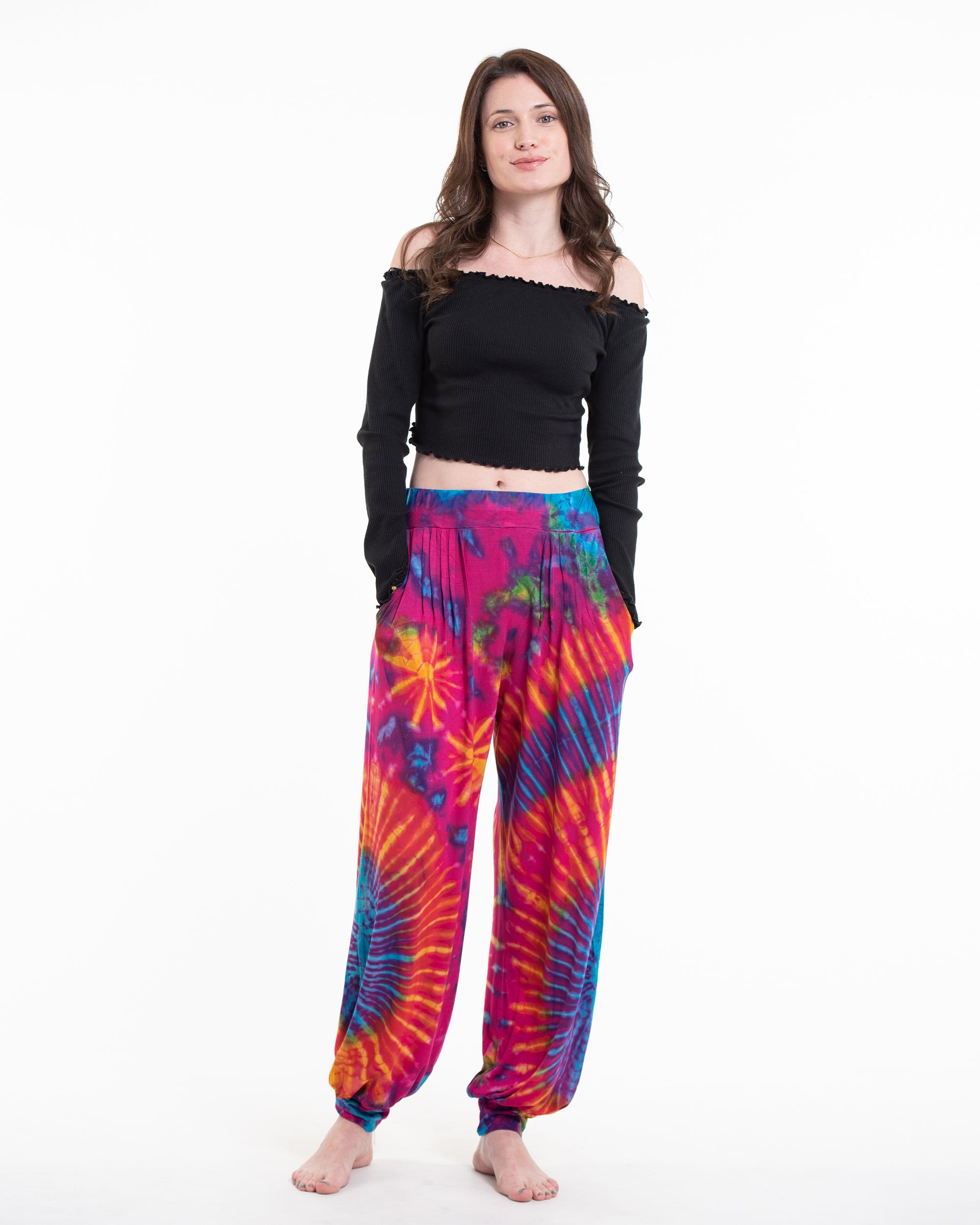 Soft Flex Womens Tie Dye Harem Pants in Pink