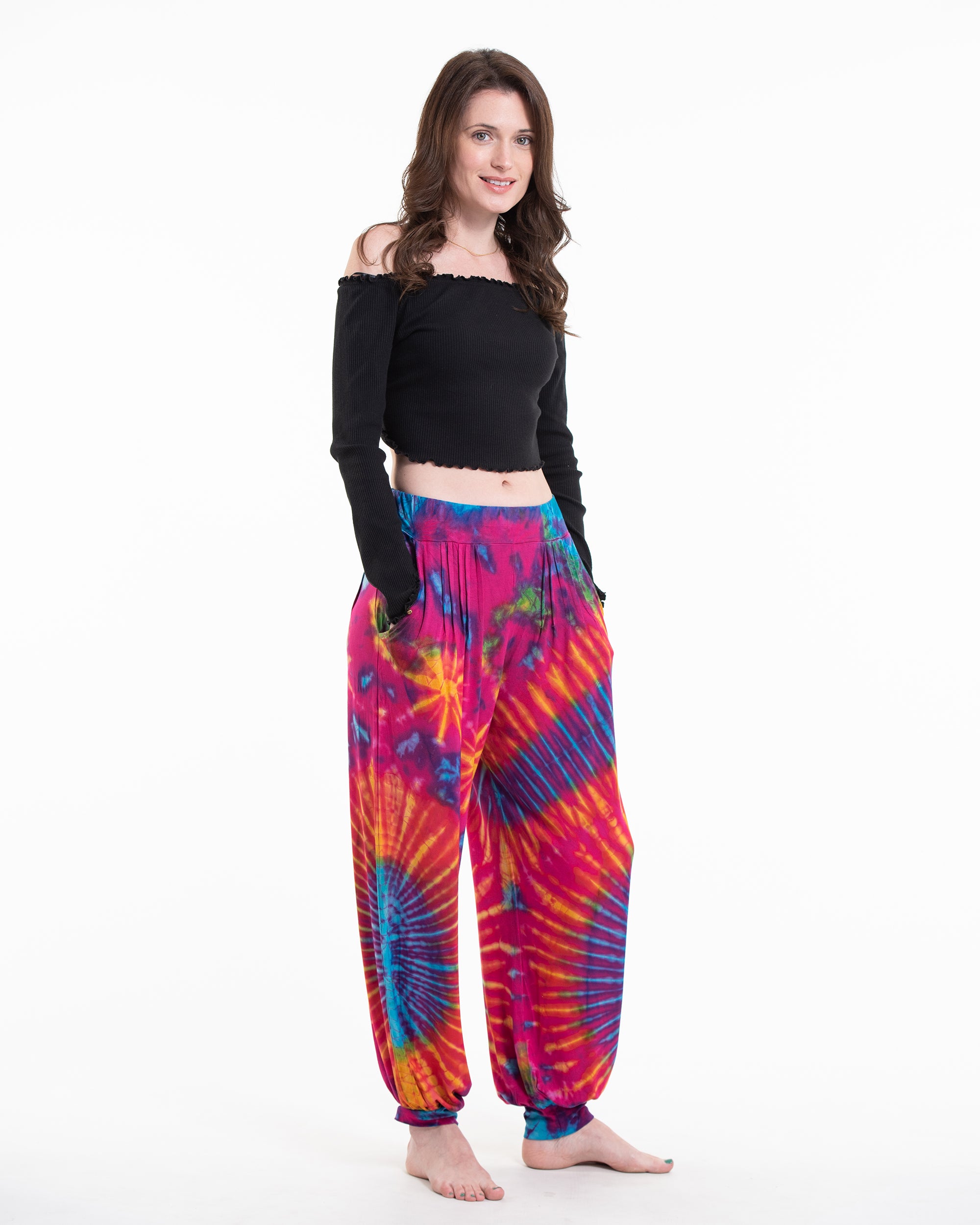 Soft Flex Womens Tie Dye Harem Pants in Pink