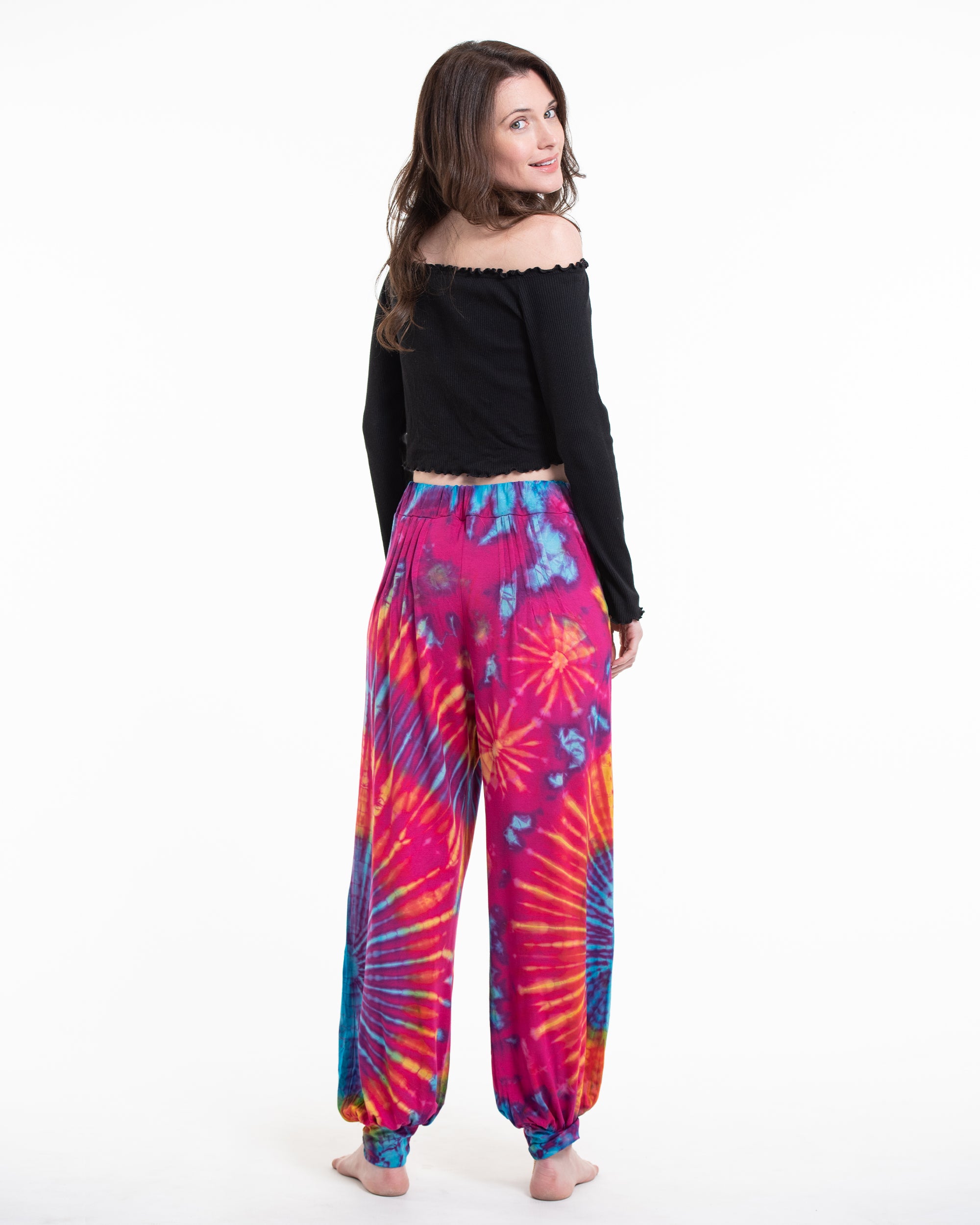 Soft Flex Womens Tie Dye Harem Pants in Pink