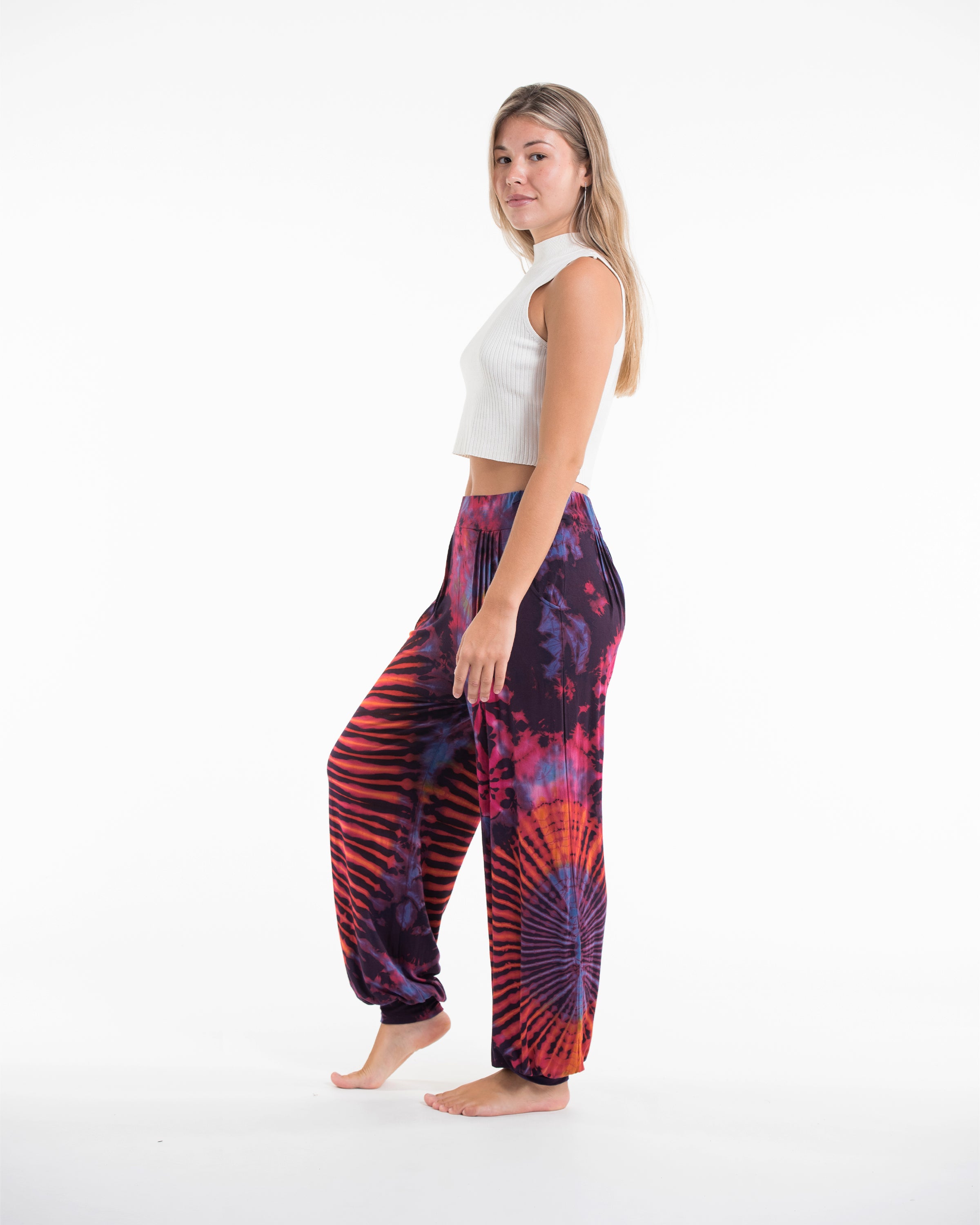 Soft Flex Womens Tie Dye Harem Pants in Purple