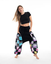Tie Dye Cotton Women Harem Pants in Patchwork Black Candy