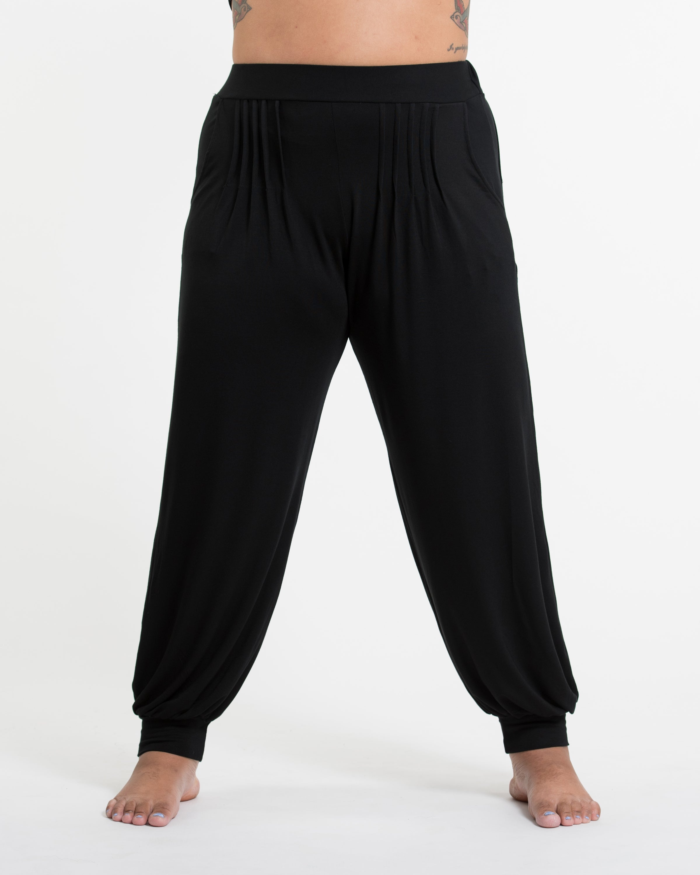 Plus Size Soft Flex Womens Harem Pants in Solid Black
