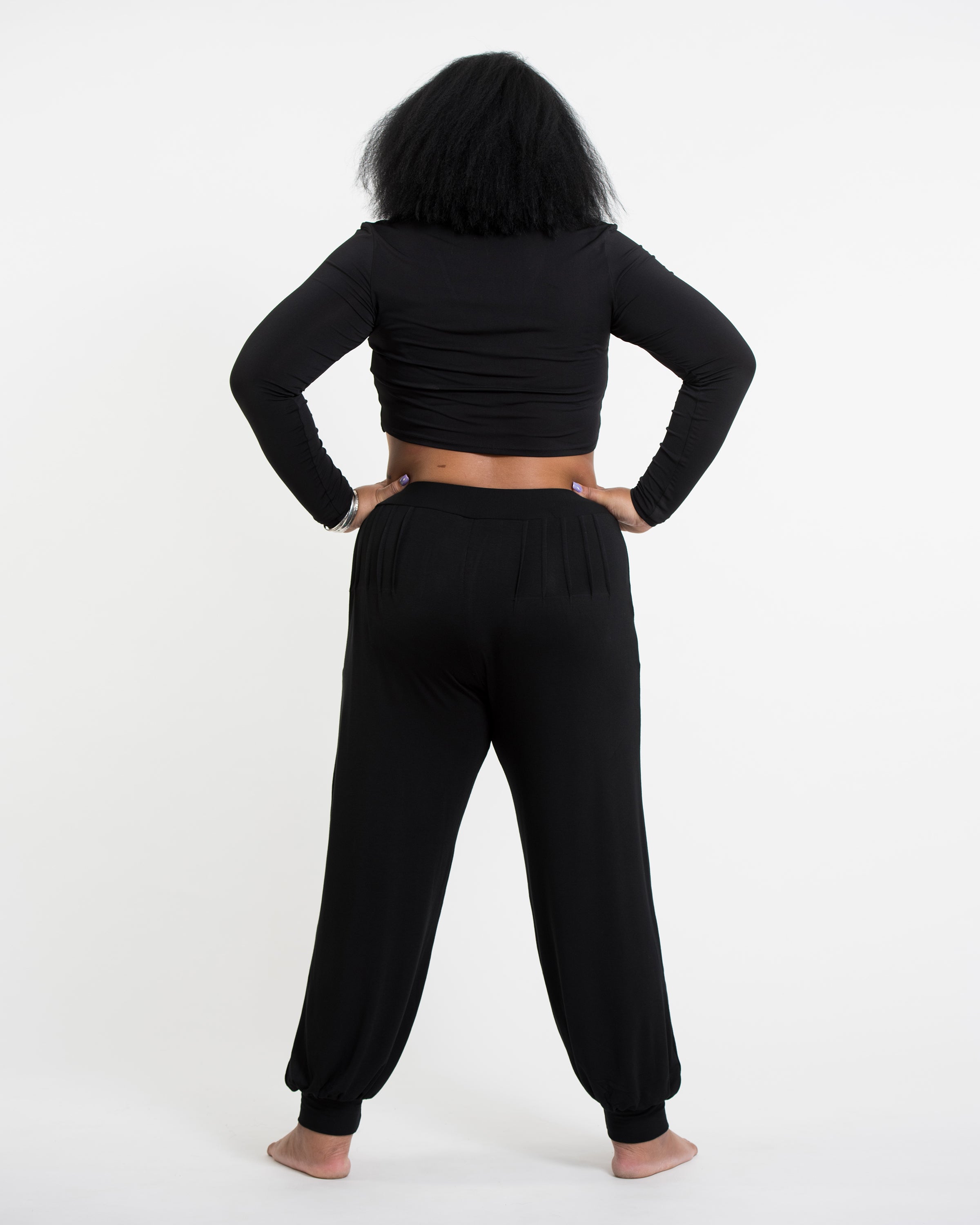 Plus Size Soft Flex Womens Harem Pants in Solid Black