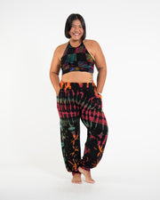 Plus Size Soft Flex Womens Tie Dye Harem Pants in Black Pink