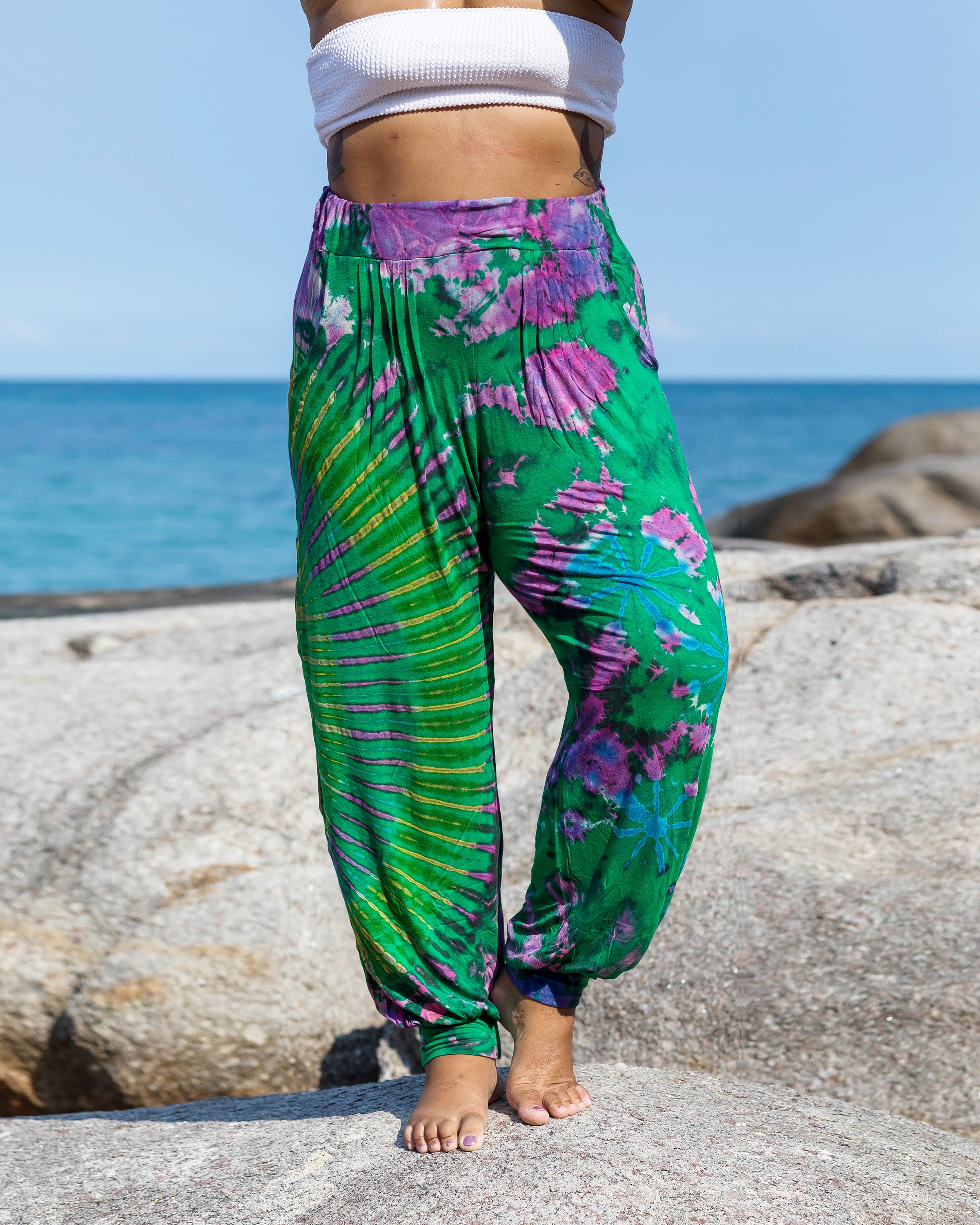 Plus Size Soft Flex Womens Tie Dye Harem Pants in Green
