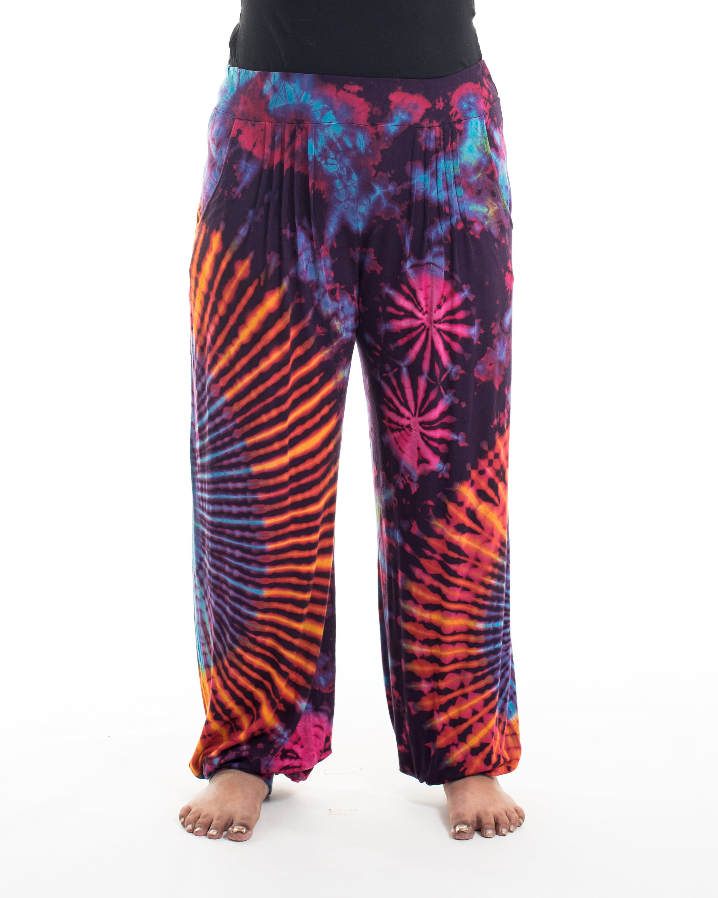 Plus Size Soft Flex Womens Tie Dye Harem Pants in Purple