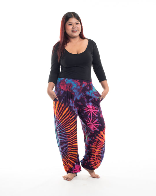 Plus Size Tie Dye Cotton Women Harem Pants in Purple
