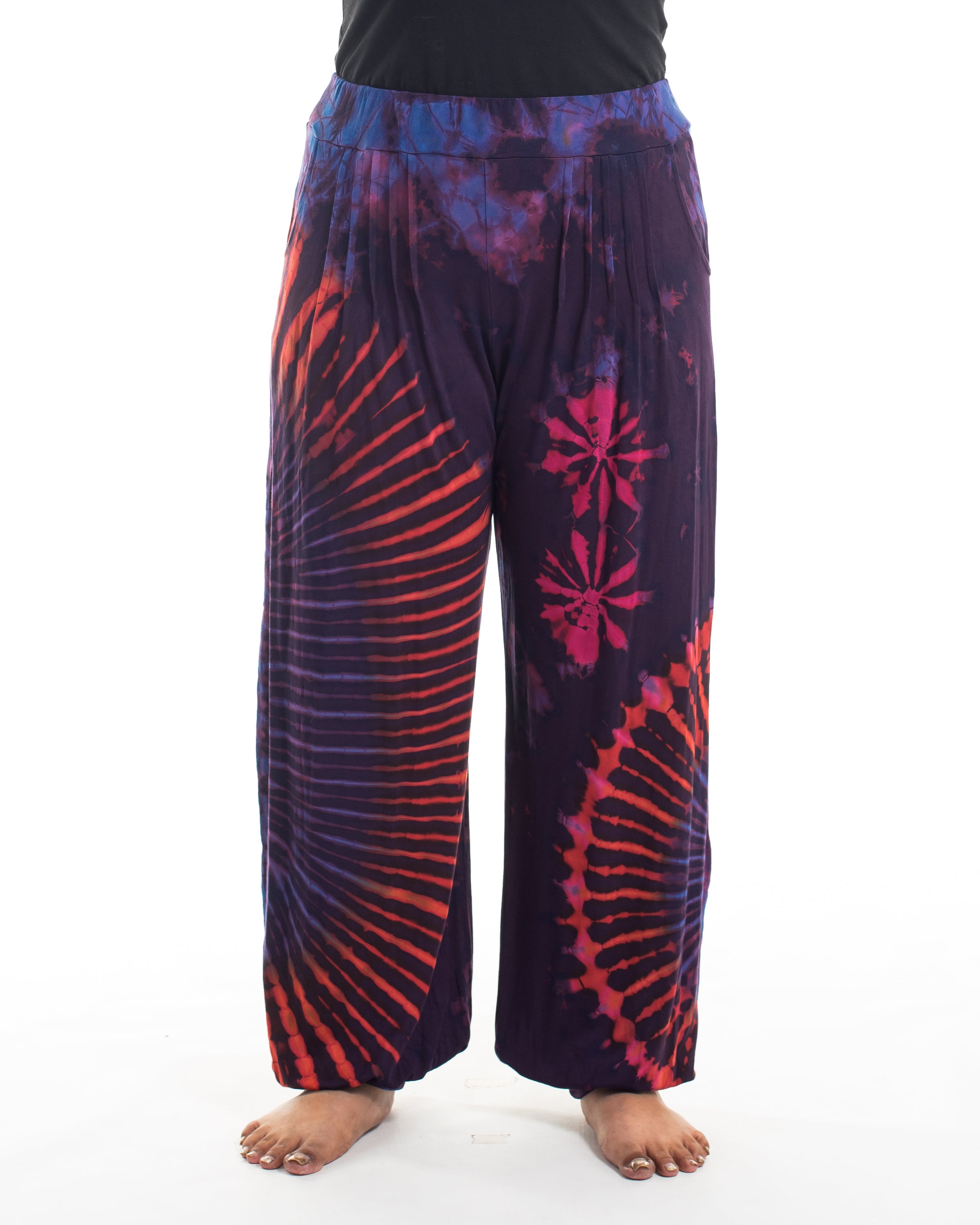 Plus Size Soft Flex Womens Tie Dye Harem Pants in Purple