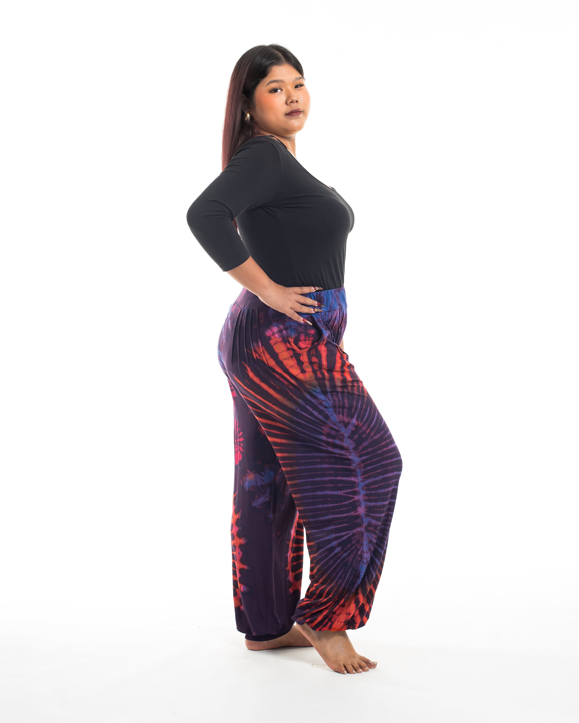 Plus Size Soft Flex Womens Tie Dye Harem Pants in Purple