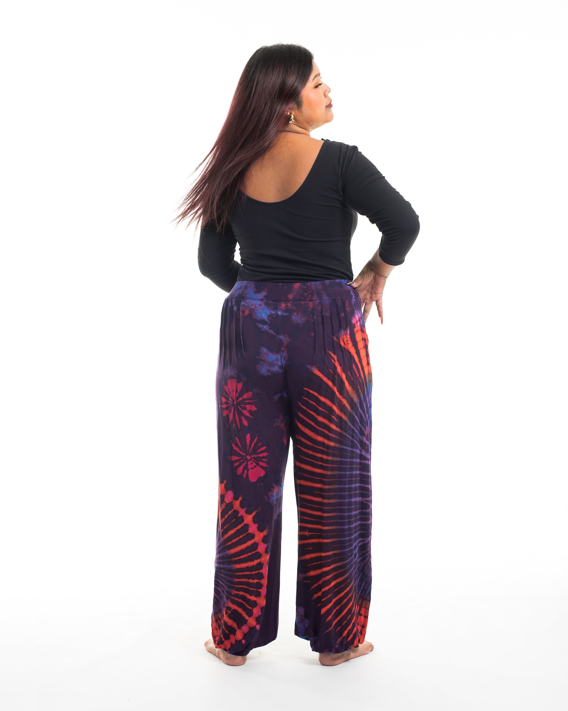 Plus Size Soft Flex Womens Tie Dye Harem Pants in Purple