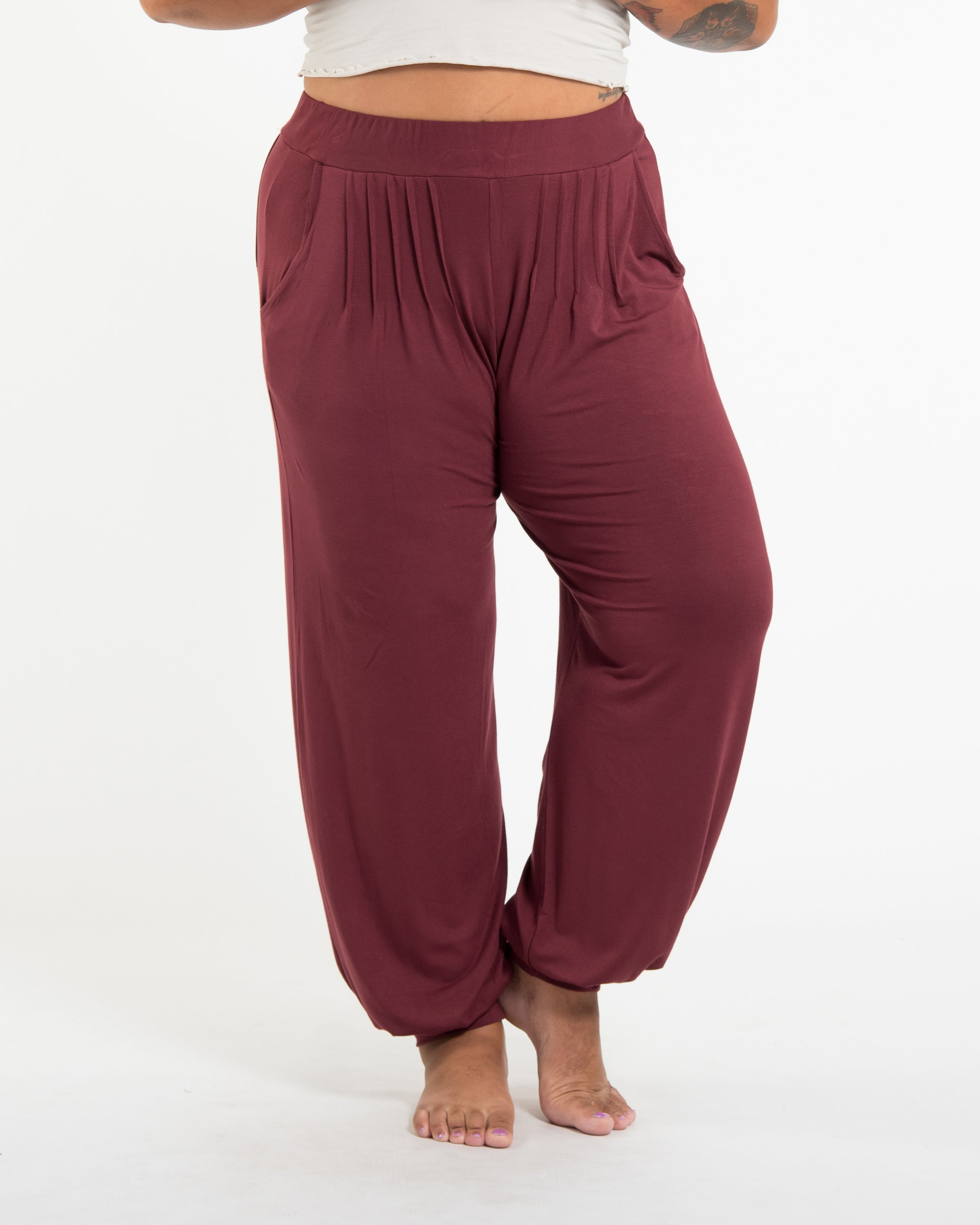 Plus Size Soft Flex Womens Harem Pants in Solid Maroon
