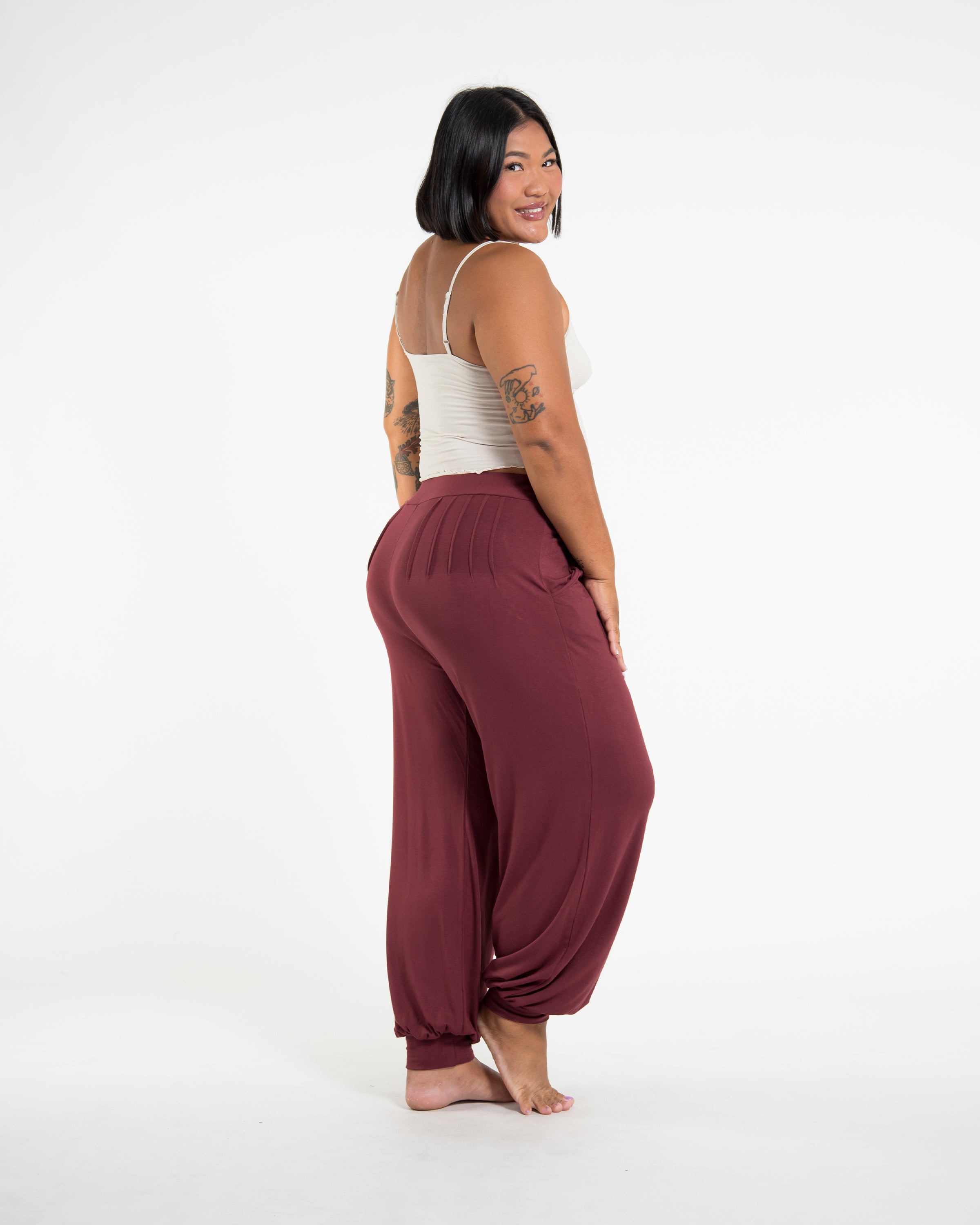 Plus Size Soft Flex Womens Harem Pants in Solid Maroon
