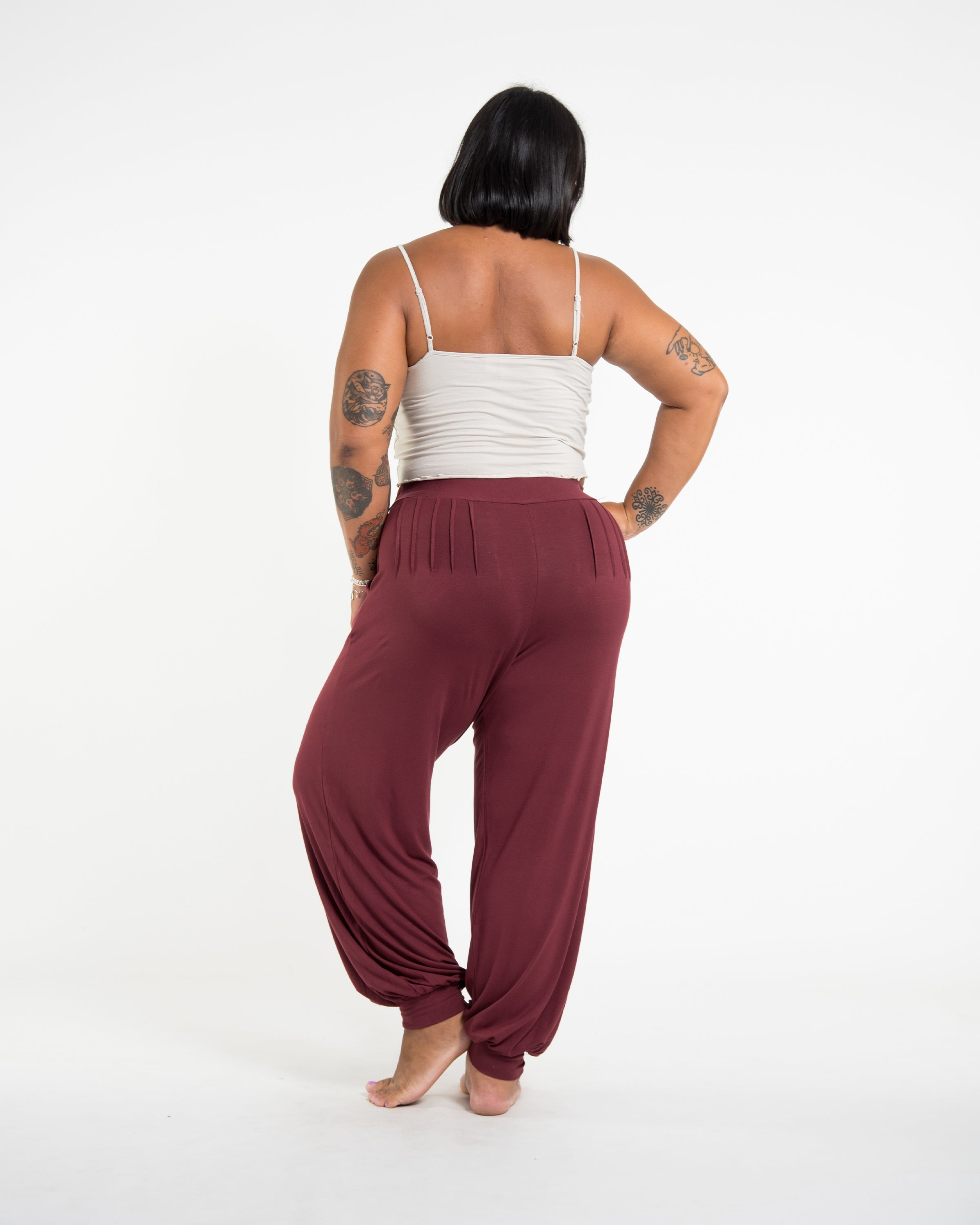 Plus Size Soft Flex Womens Harem Pants in Solid Maroon