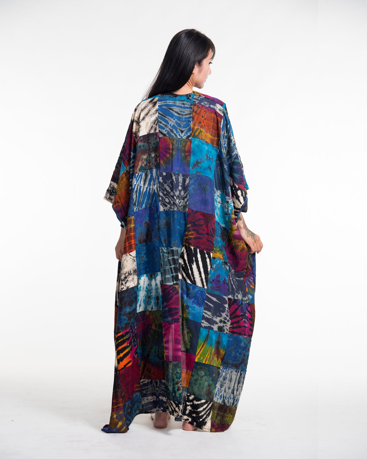Tie Dye Patchwork Long Kimono Robe 01