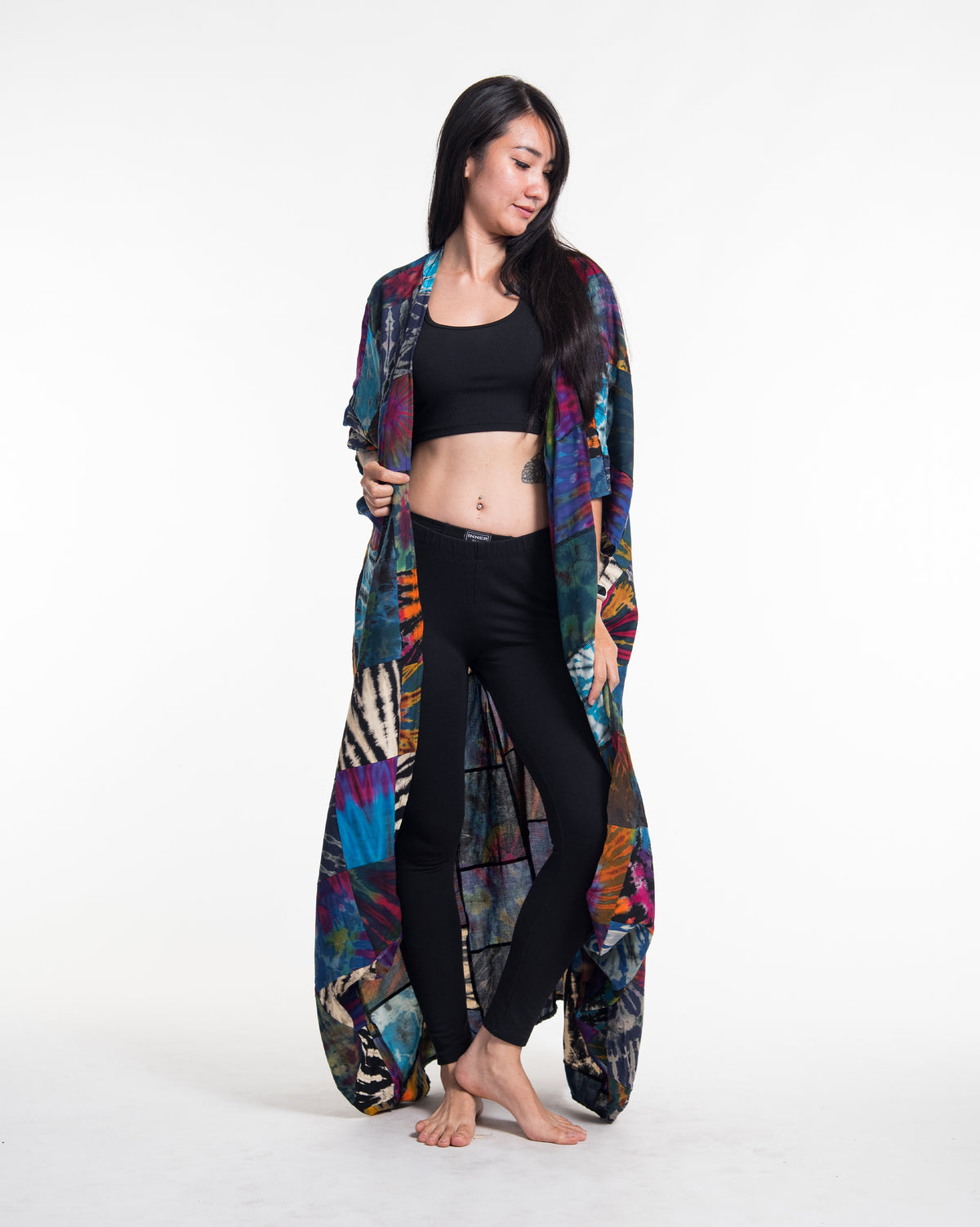 Tie Dye Patchwork Long Kimono Robe 01