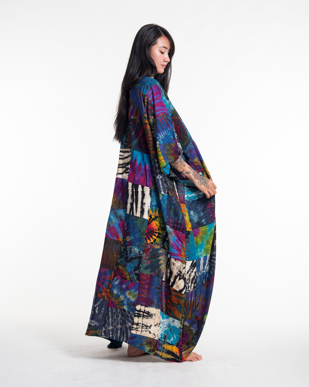 Tie Dye Patchwork Long Kimono Robe 01