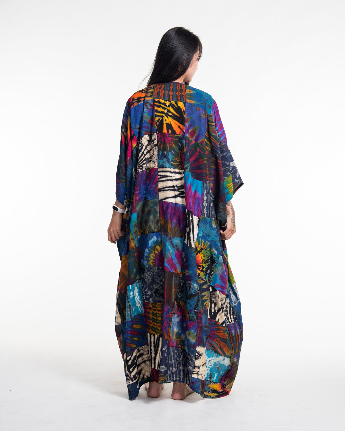 Tie Dye Patchwork Long Kimono Robe 01