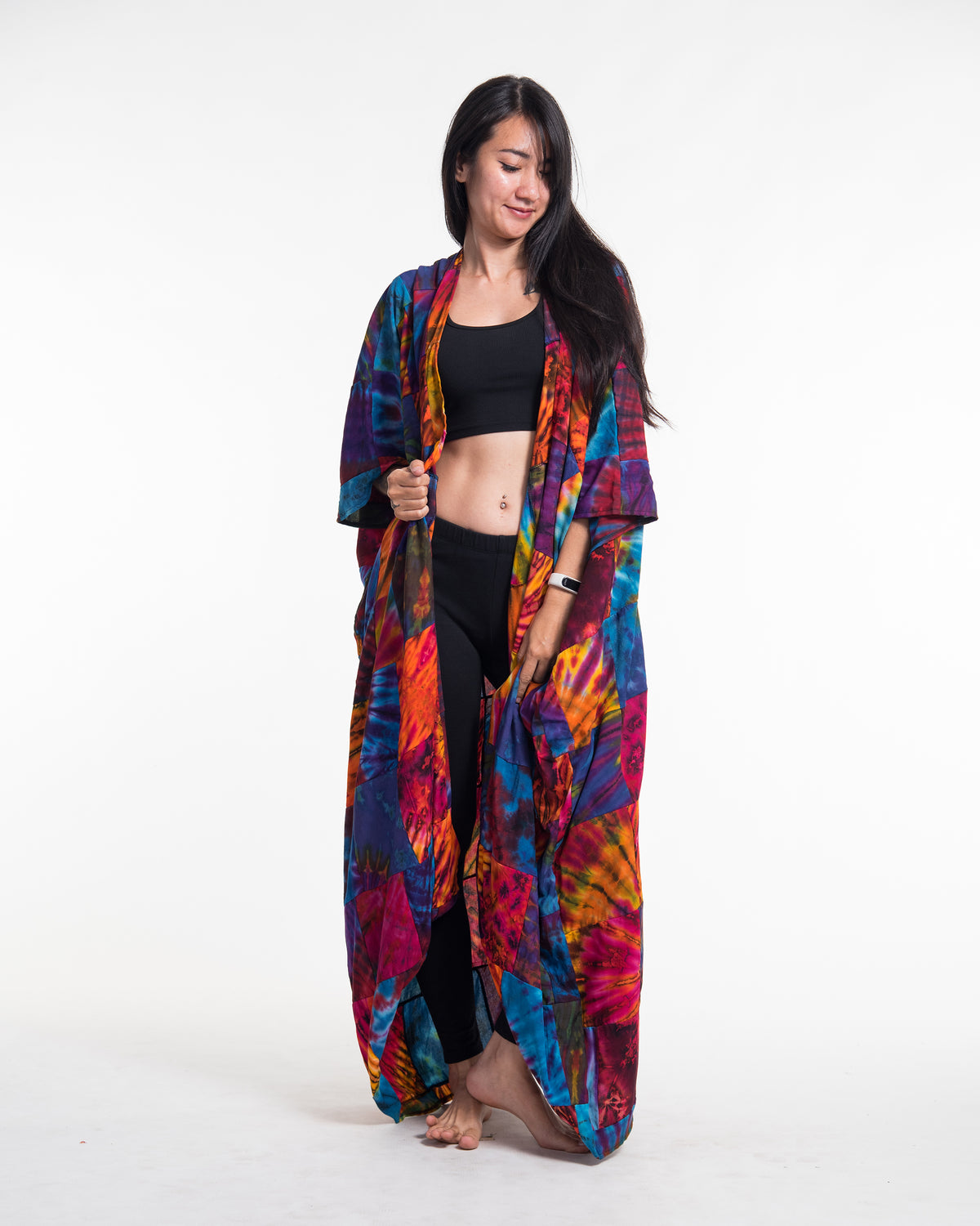 Tie Dye Patchwork Long Kimono Robe 02