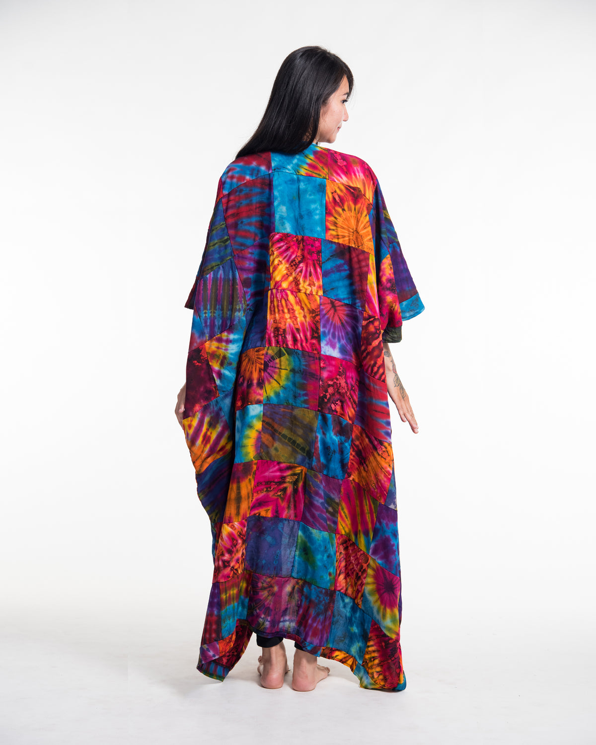 Tie Dye Patchwork Long Kimono Robe 02
