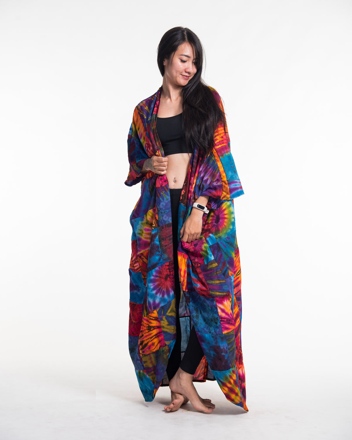 Tie Dye Patchwork Long Kimono Robe 02