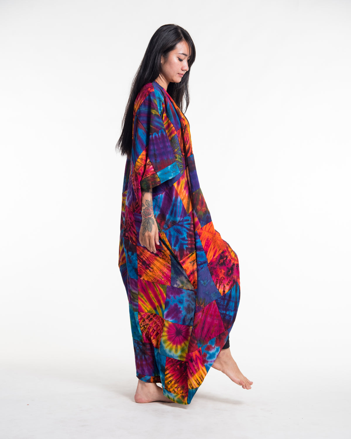 Tie Dye Patchwork Long Kimono Robe 02