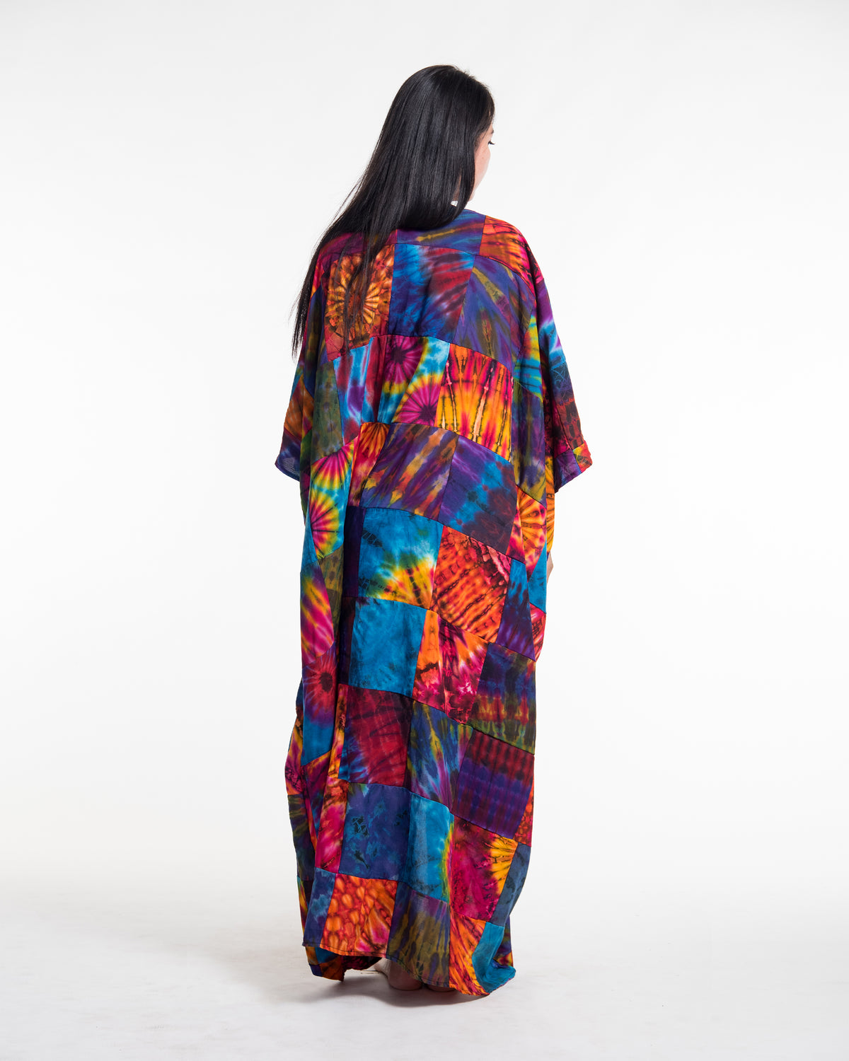 Tie Dye Patchwork Long Kimono Robe 02