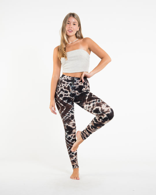 Diamond Tie Dye Cotton Leggings in Brown